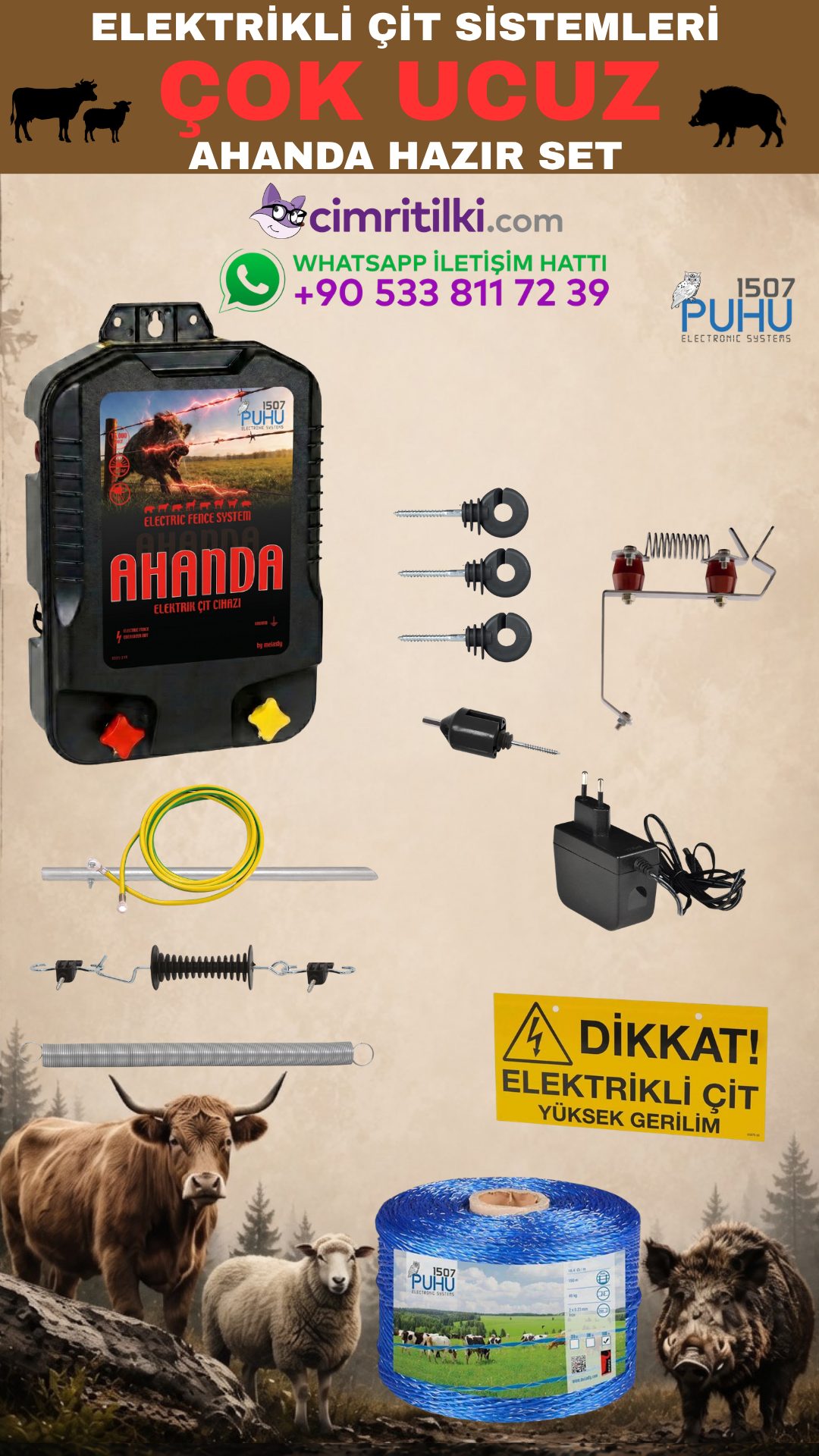 Puhu1507 PUHU AHANDA ÇİT CİHAZI HAZIR KURULUM SETİ (15000 VOLT CİHAZLI) | Cimritilki.com