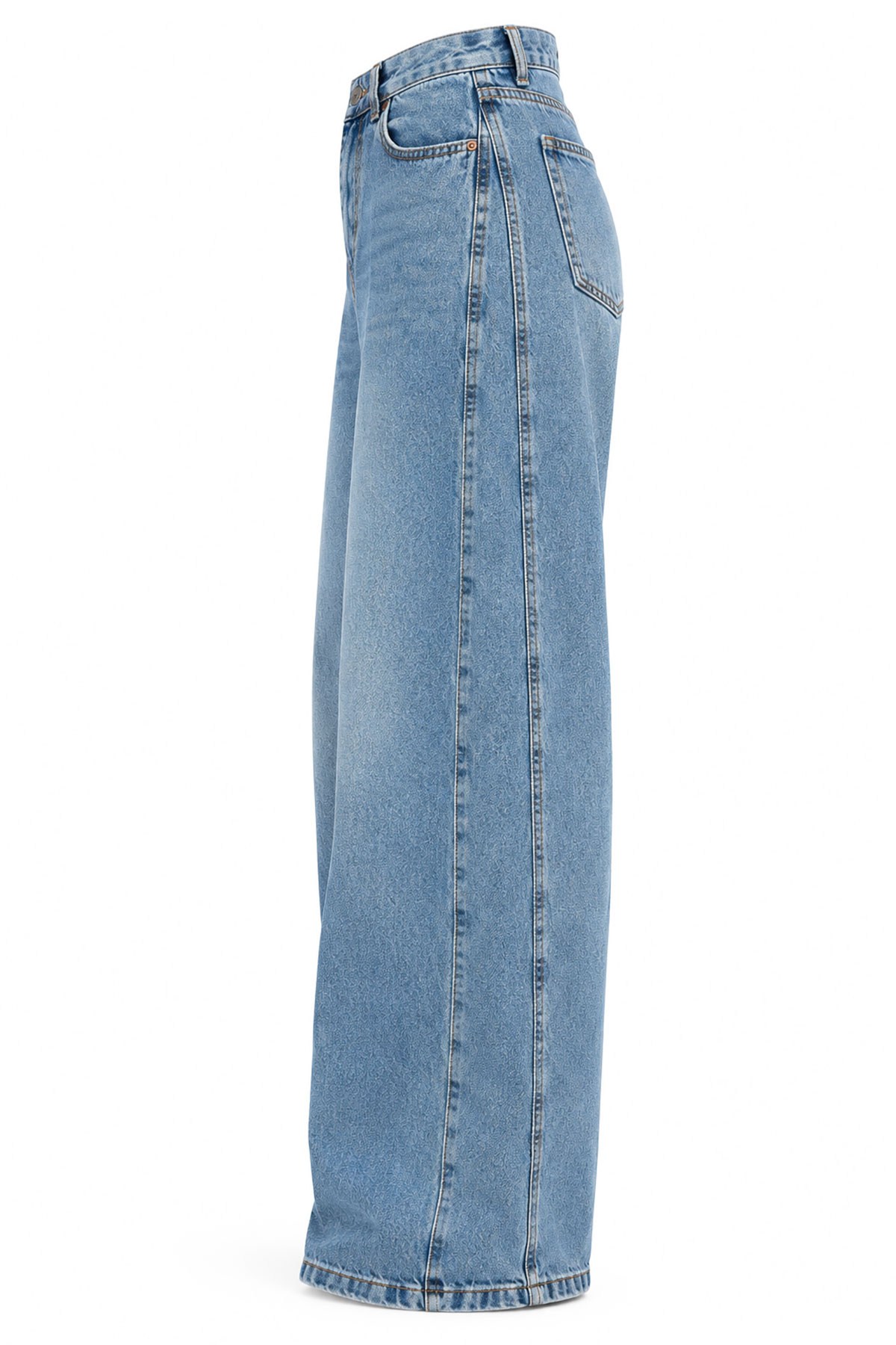  Premıum Barrel Kesim Kemersiz Jean Pantolon - Mavi