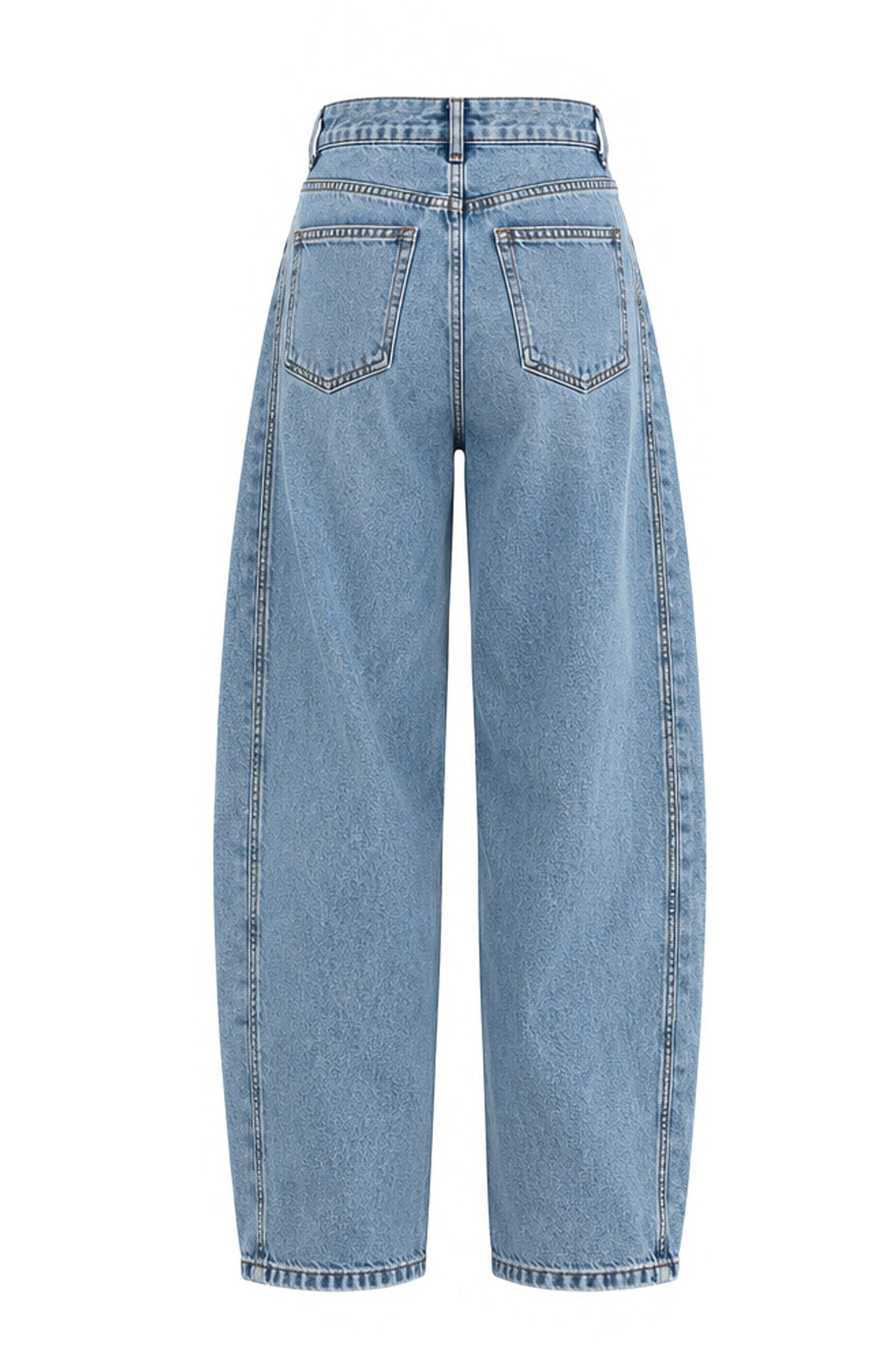  Premıum Barrel Kesim Kemersiz Jean Pantolon - Mavi
