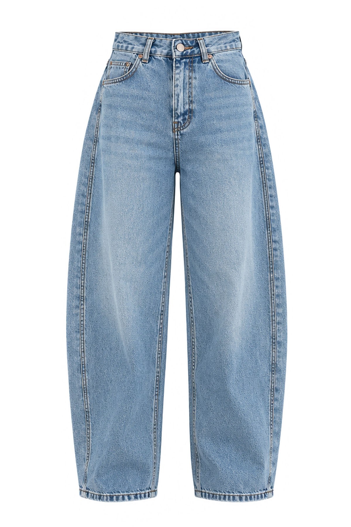  Premıum Barrel Kesim Kemersiz Jean Pantolon - Mavi