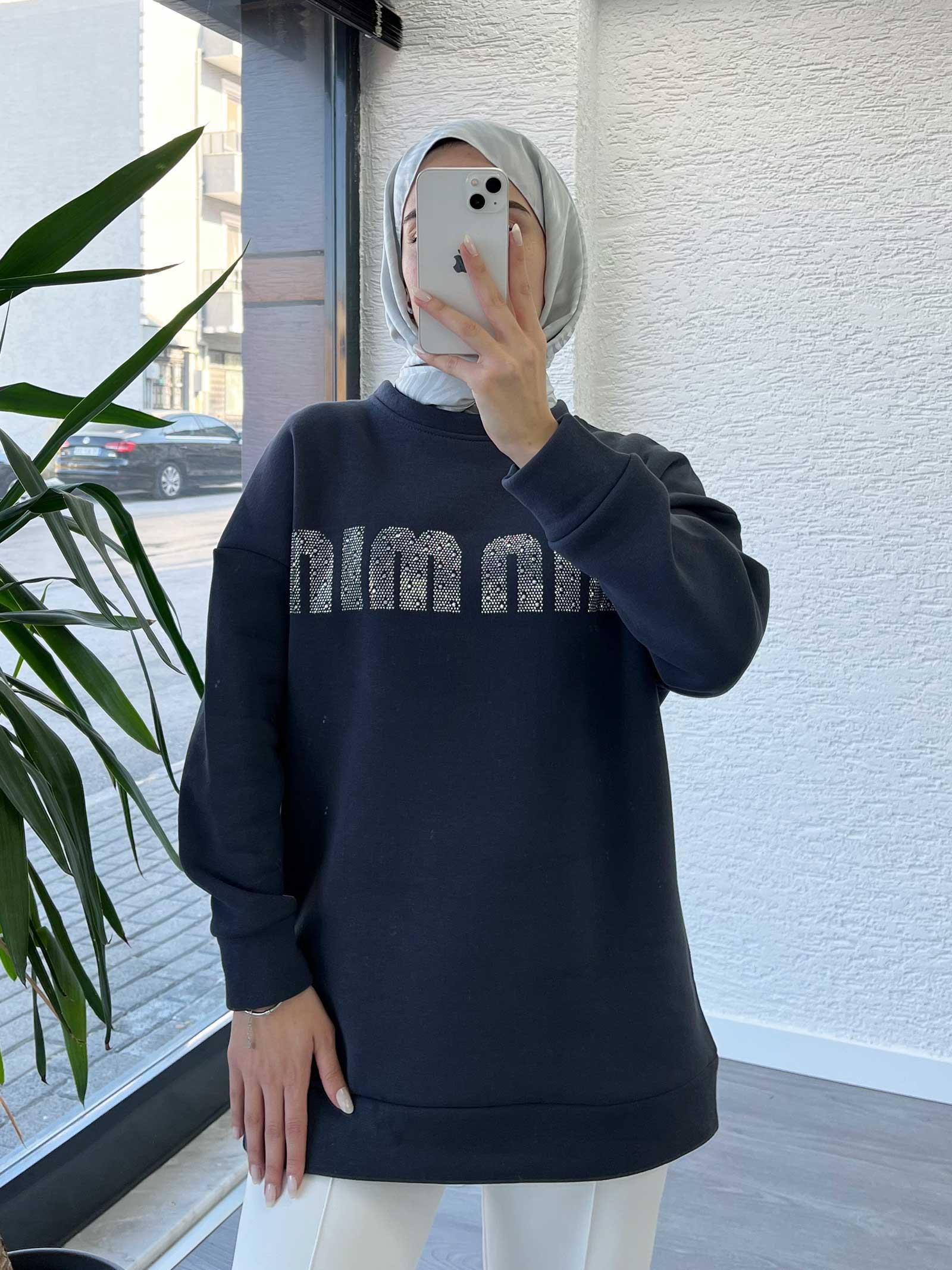 Antrasit Kadın Jardonlu Sweatshirt