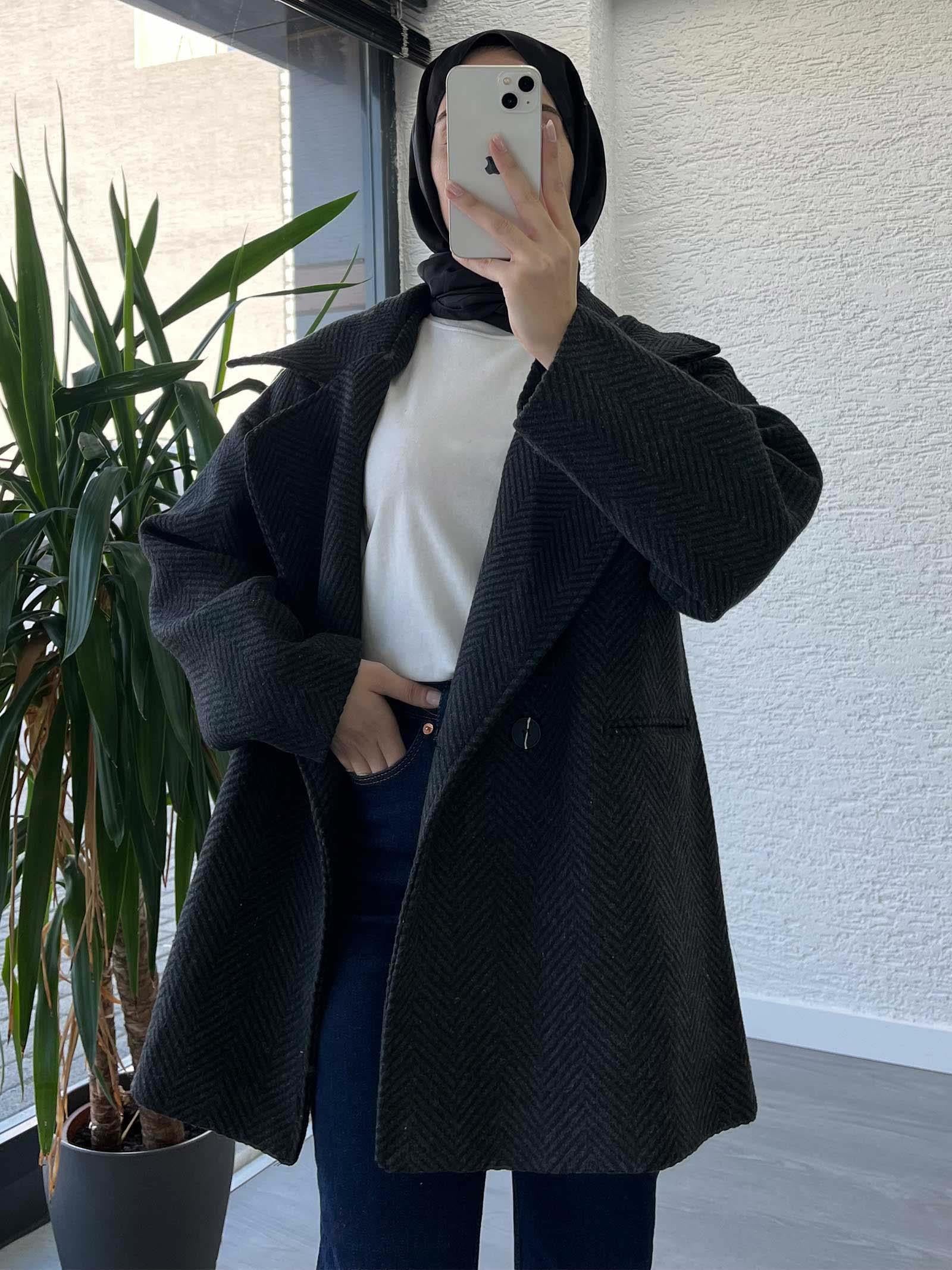 Antrasit Kısa Kaşe Kaban