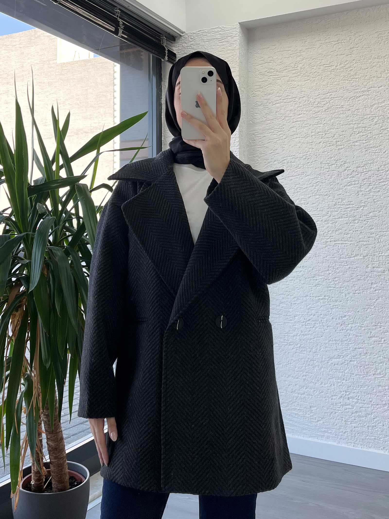 Antrasit Kısa Kaşe Kaban