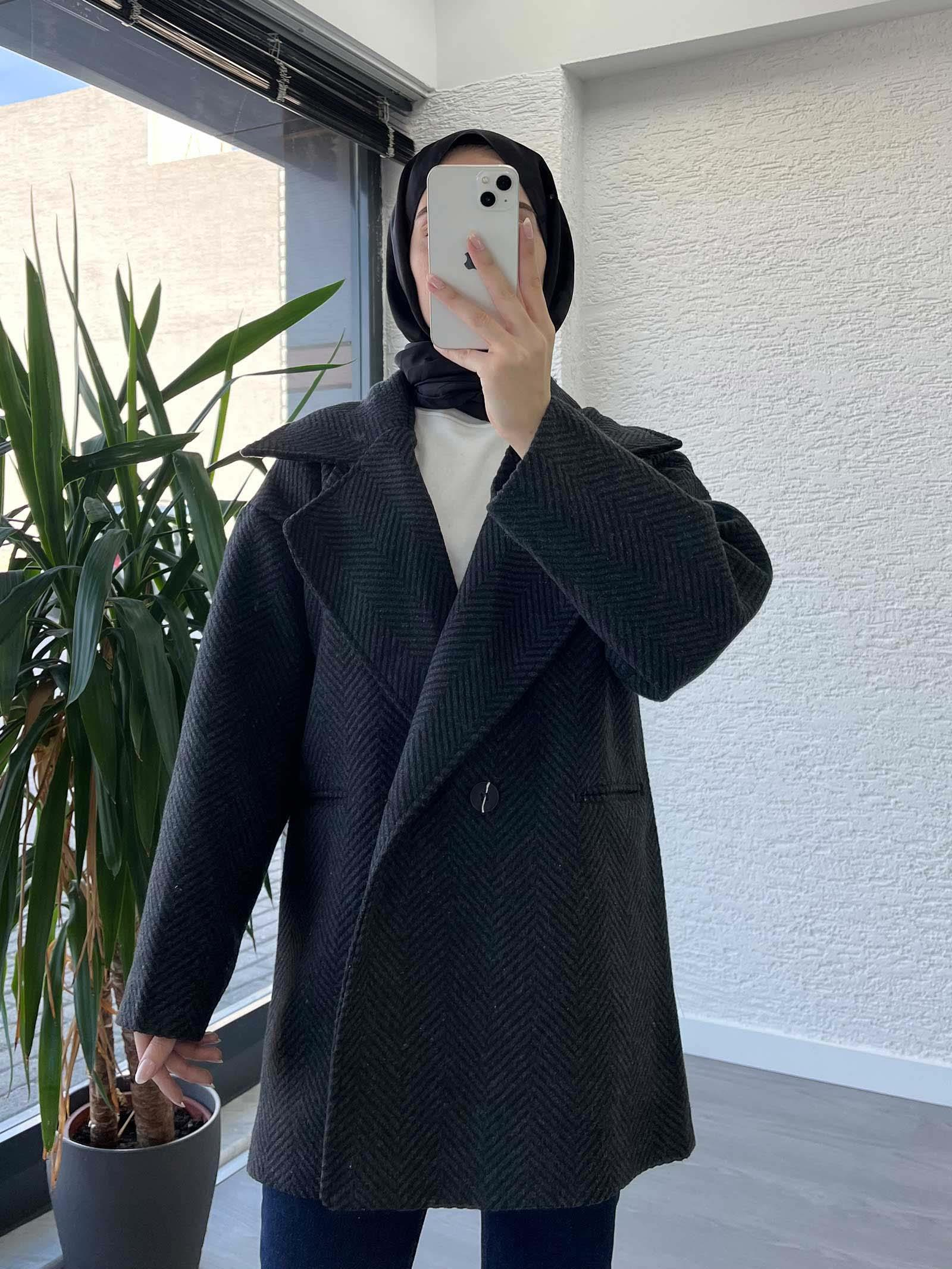 Antrasit Kısa Kaşe Kaban