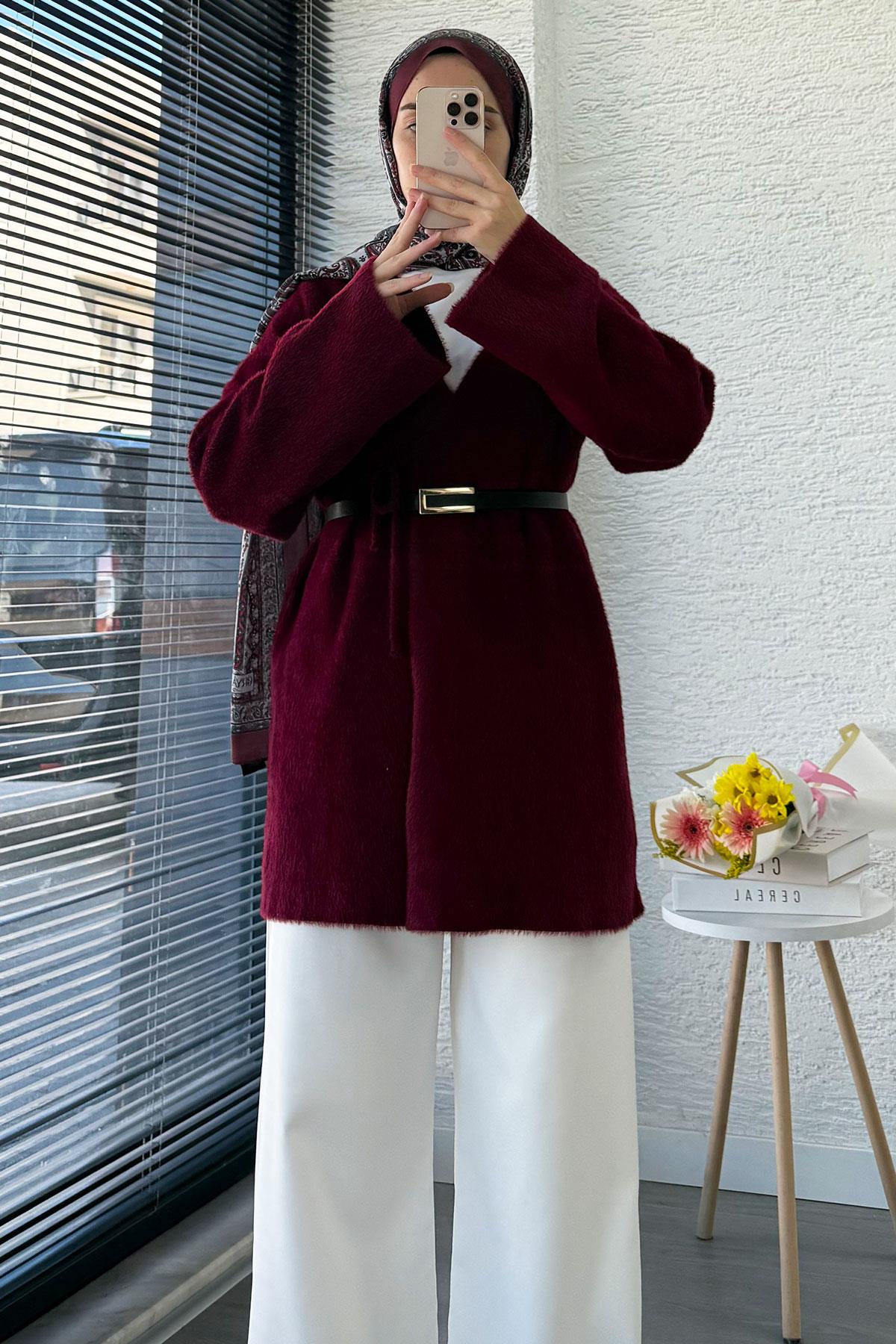 Anvelop Bağlamalı Yumoş Triko Kimono – Bordo