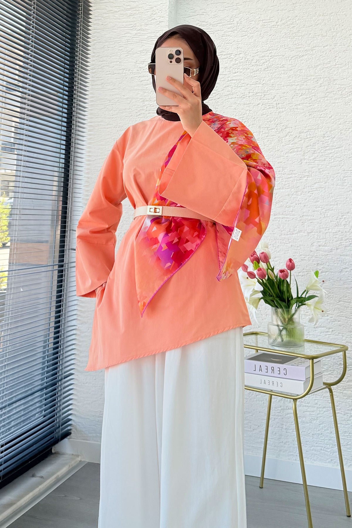 Asimetrik Kesim Arkadan Bağlamalı Poplin Bluz - Somon