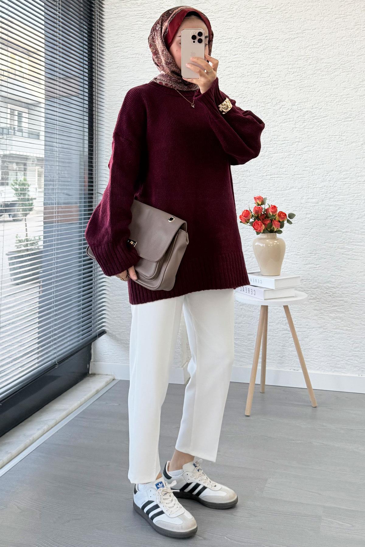 Basic Oversize Triko Kazak – Bordo