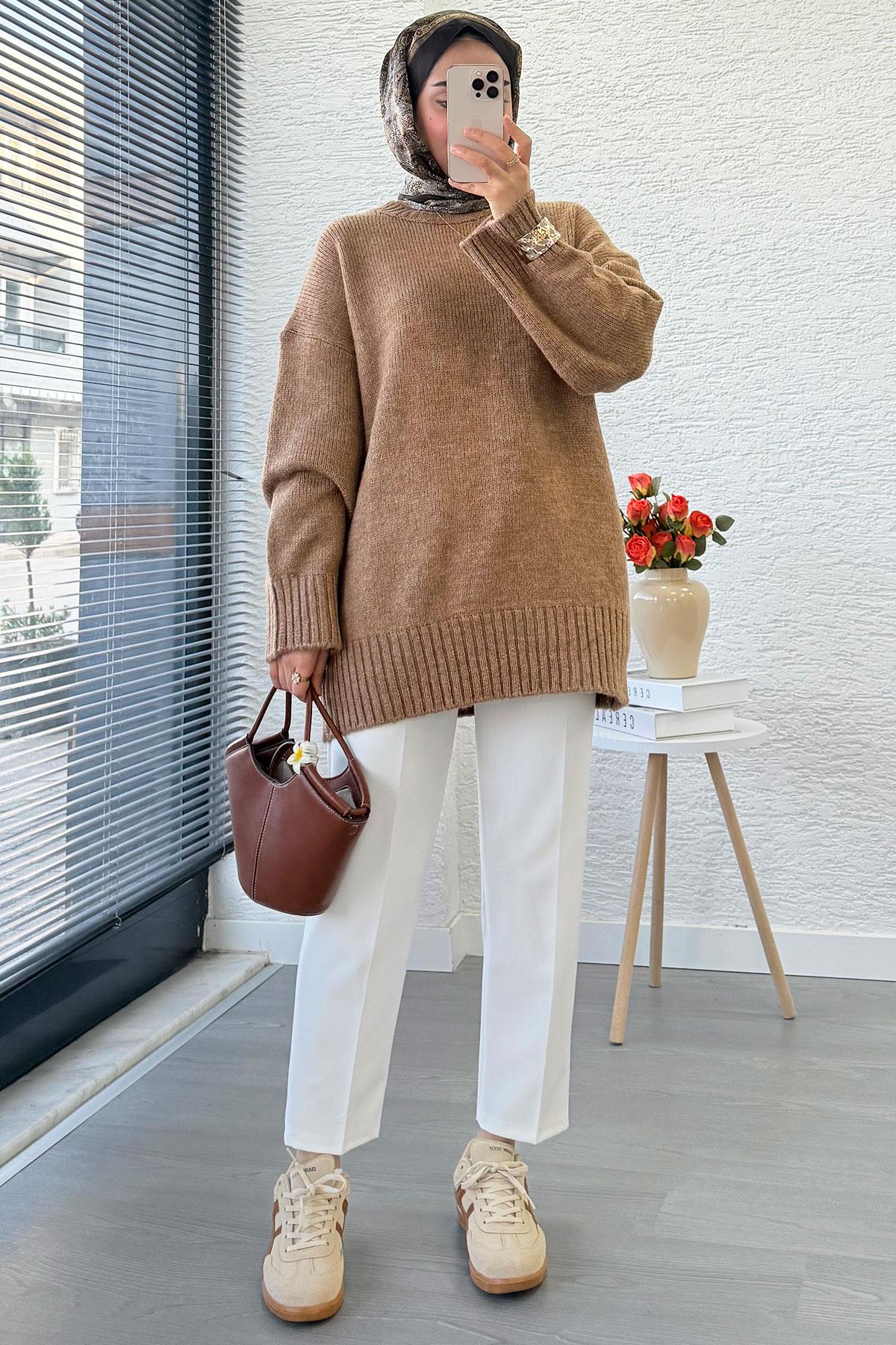 Basic Oversize Triko Kazak – Camel