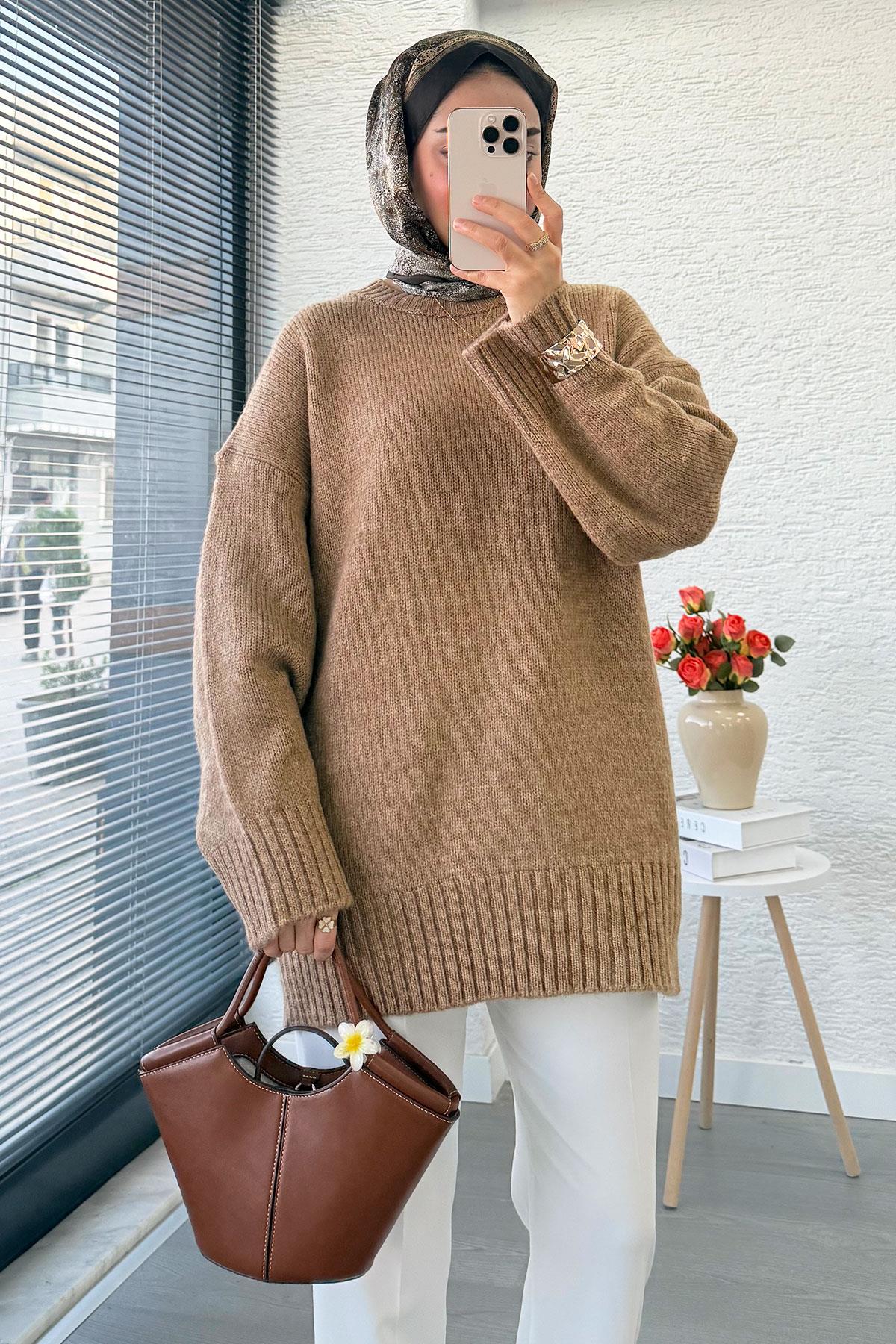 Basic Oversize Triko Kazak – Camel