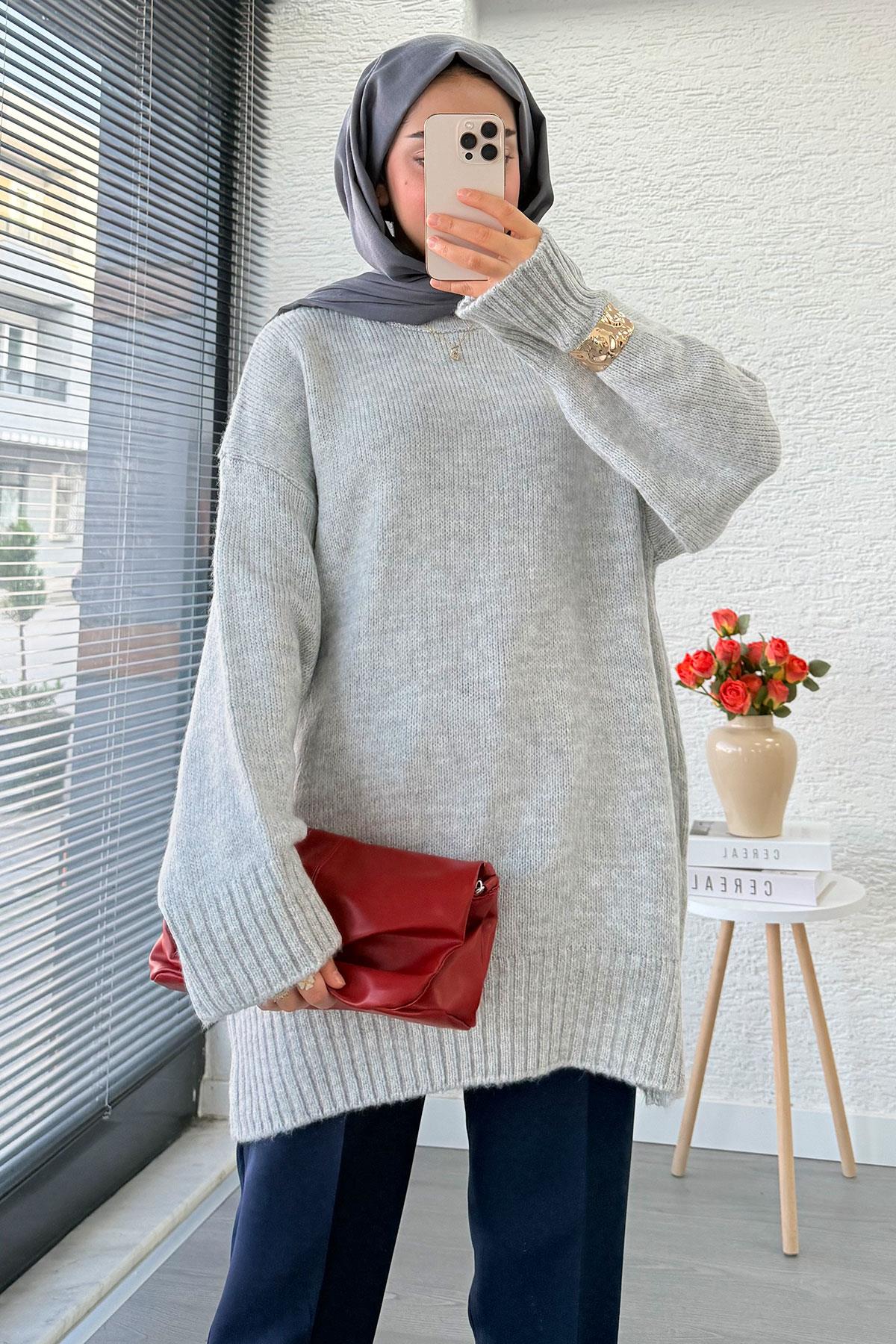 Basic Oversize Triko Kazak – Gri