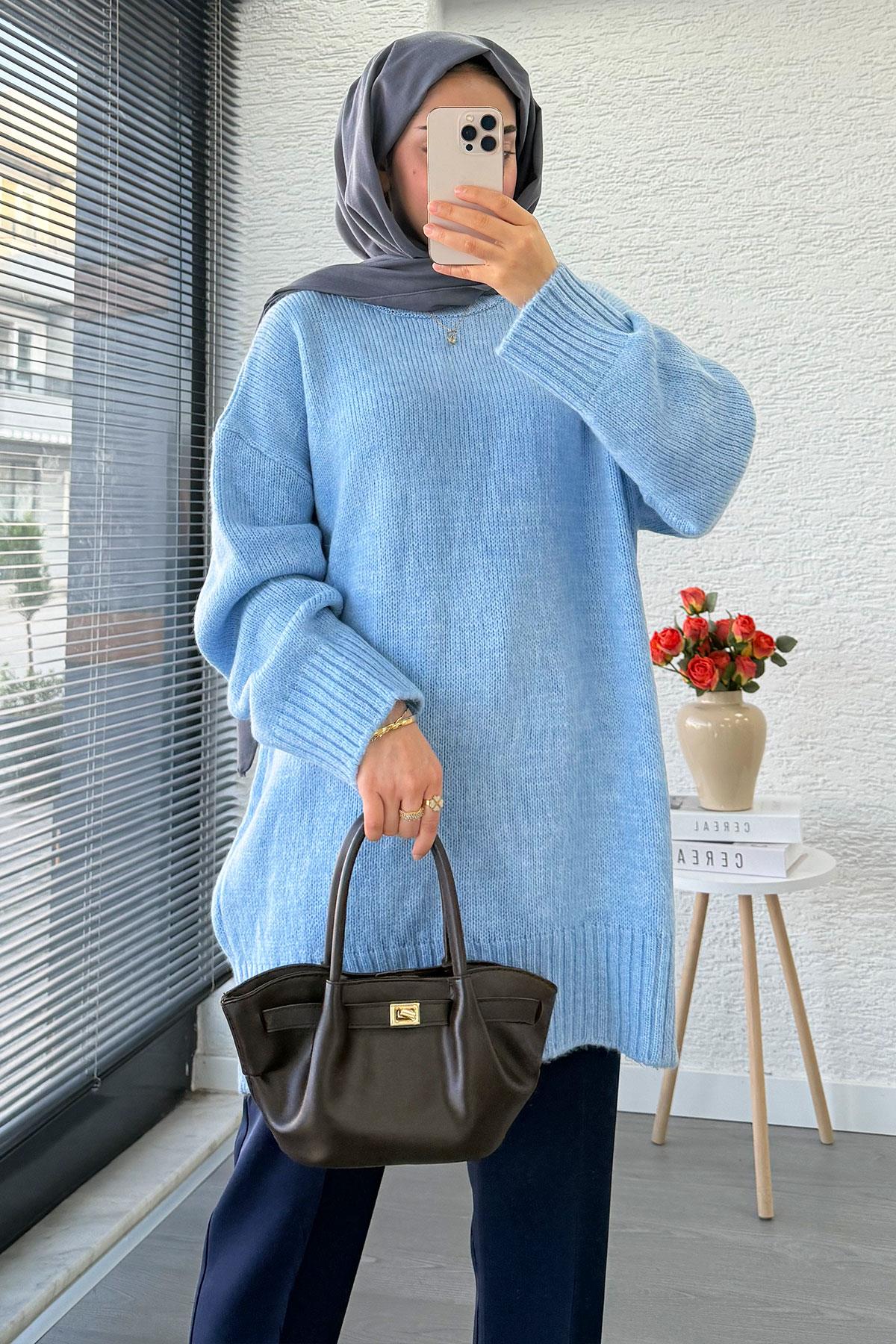 Basic Oversize Triko Kazak – Mavi