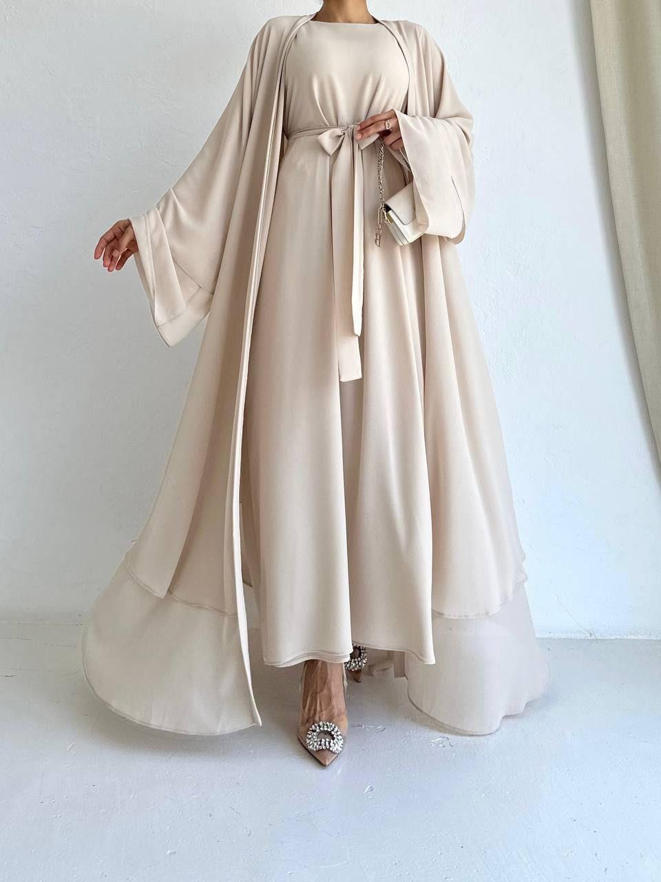 Bej Anna Şifon Abaya Takım