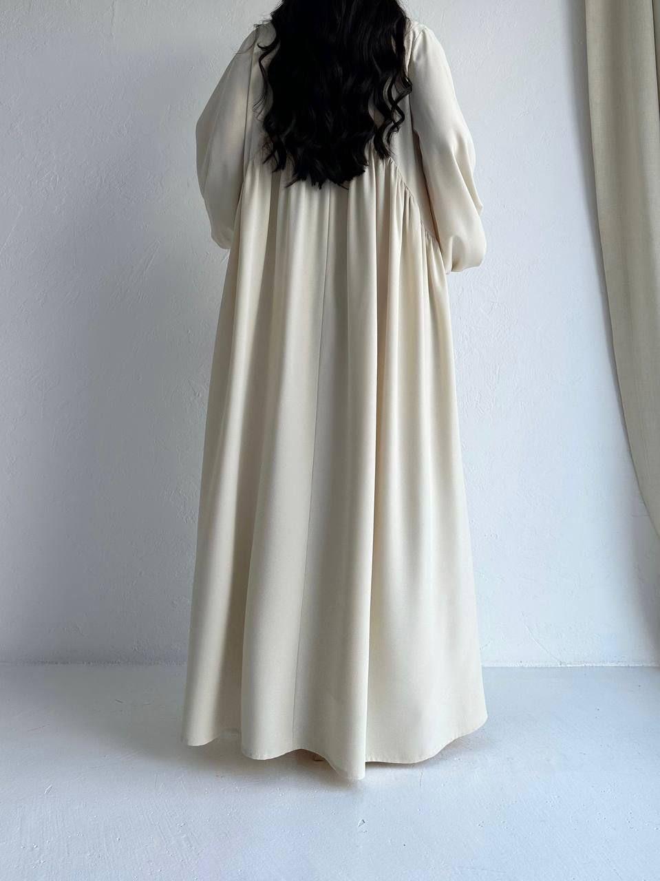 Bej Yanları Büzgülü Abaya Takım