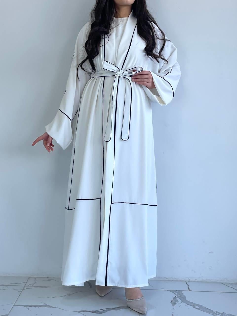 Beyaz Biyeli Abaya