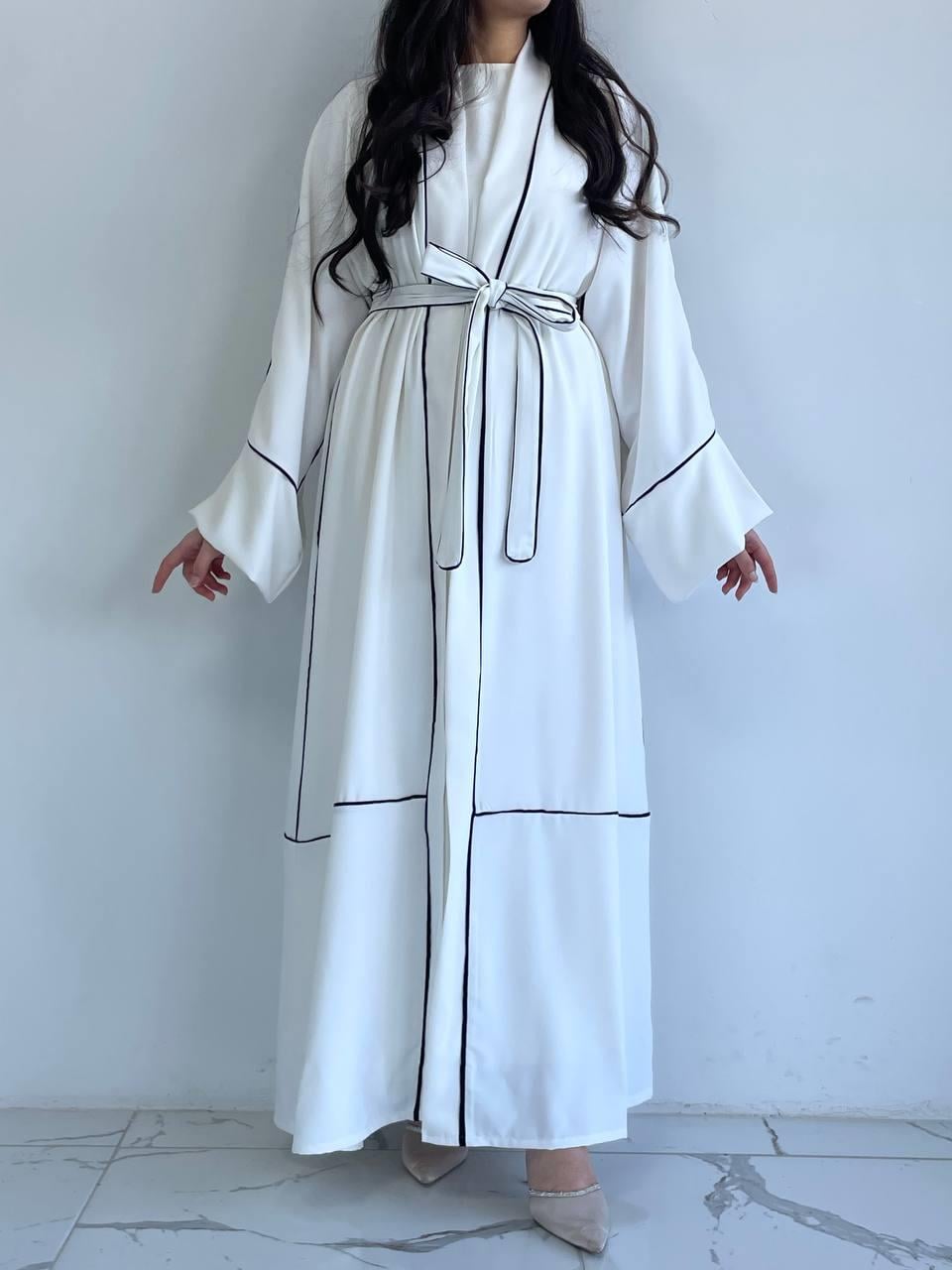 Beyaz Biyeli Abaya