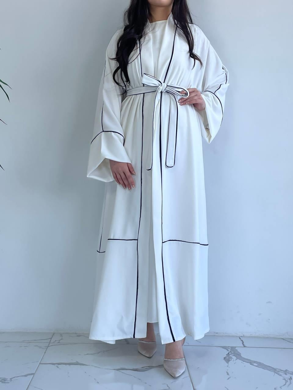 Beyaz Biyeli Abaya