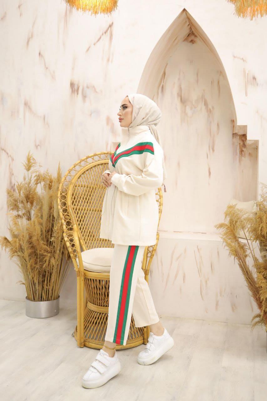 Beyaz Gucci Şerit İkili Takım
