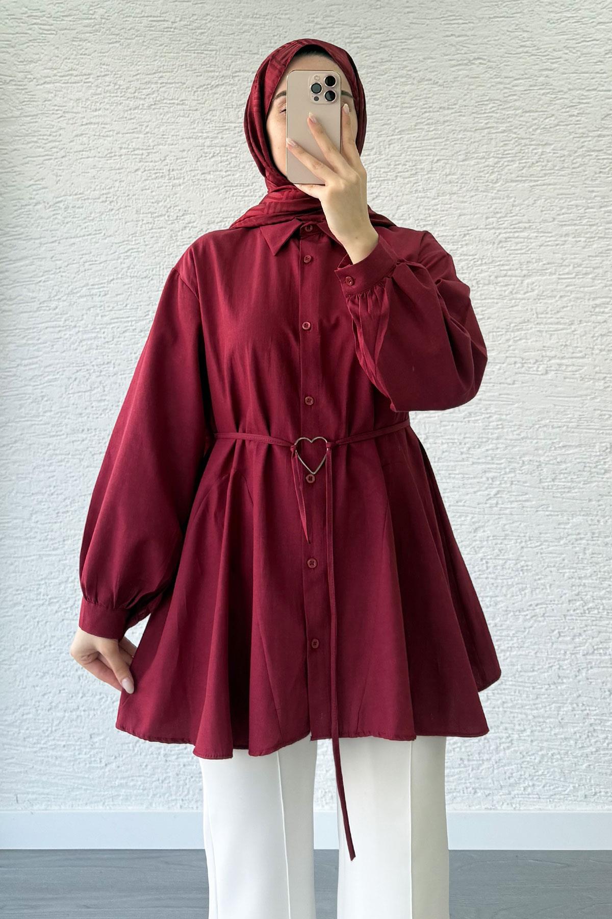 Bordo Kalp Kemerli Tunik