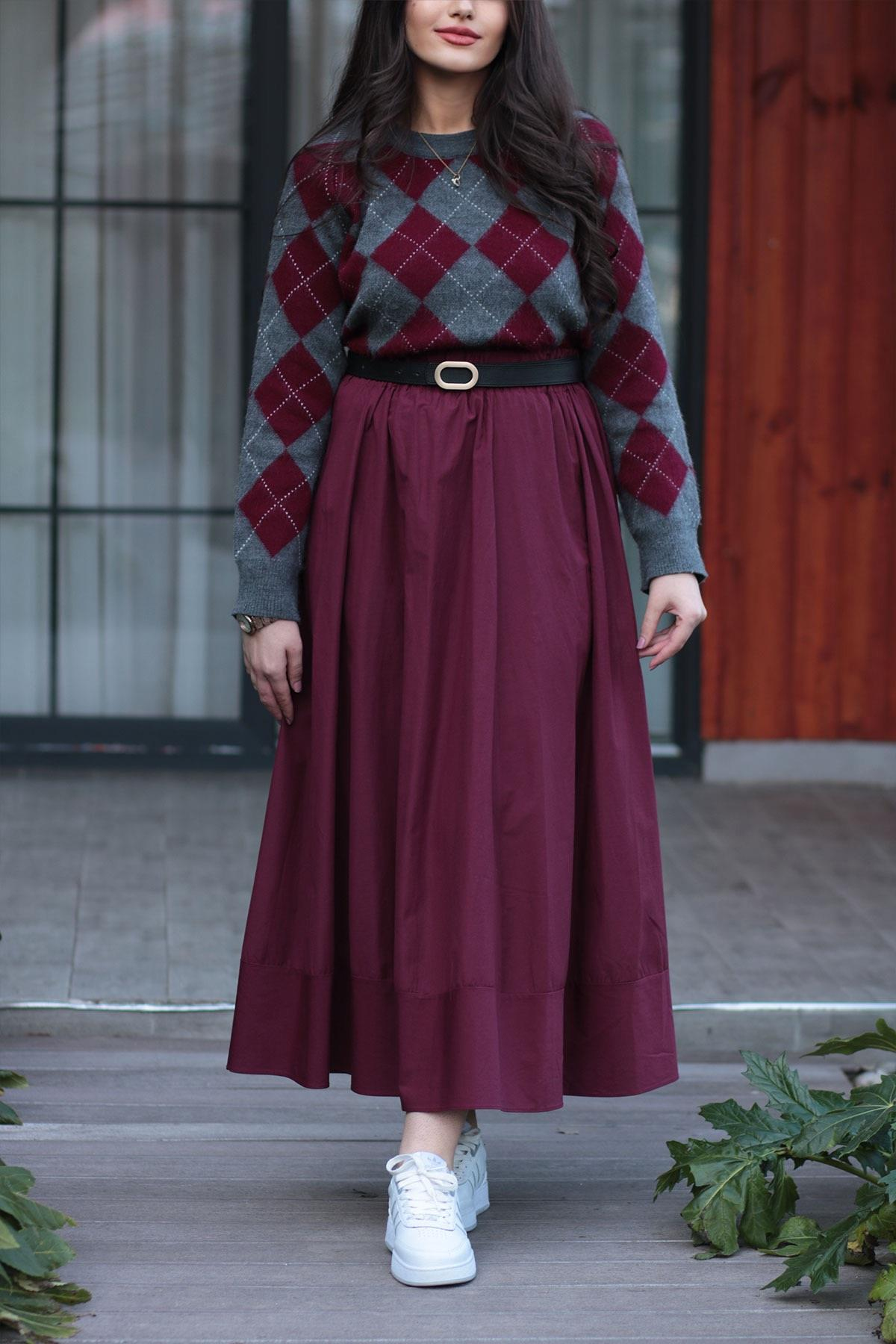 Bordo Rue Poplin Etek