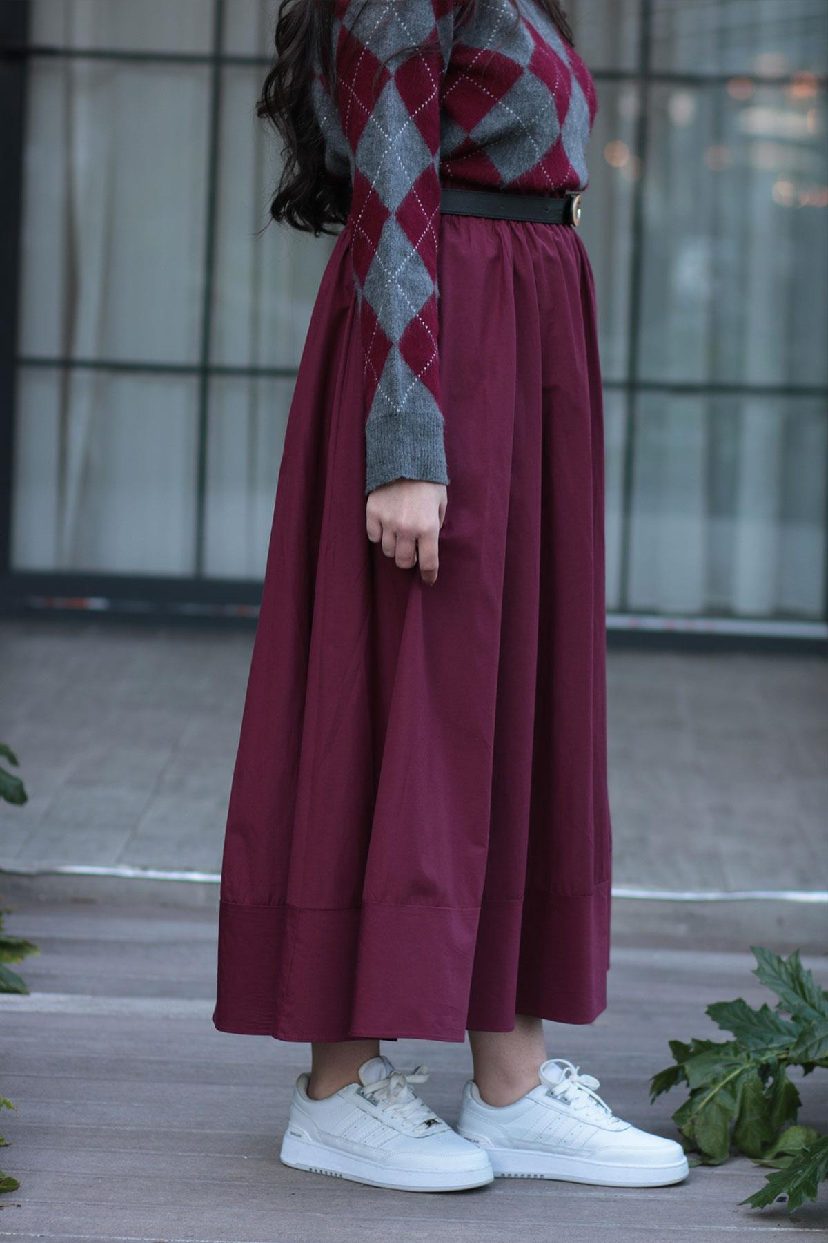 Bordo Rue Poplin Etek