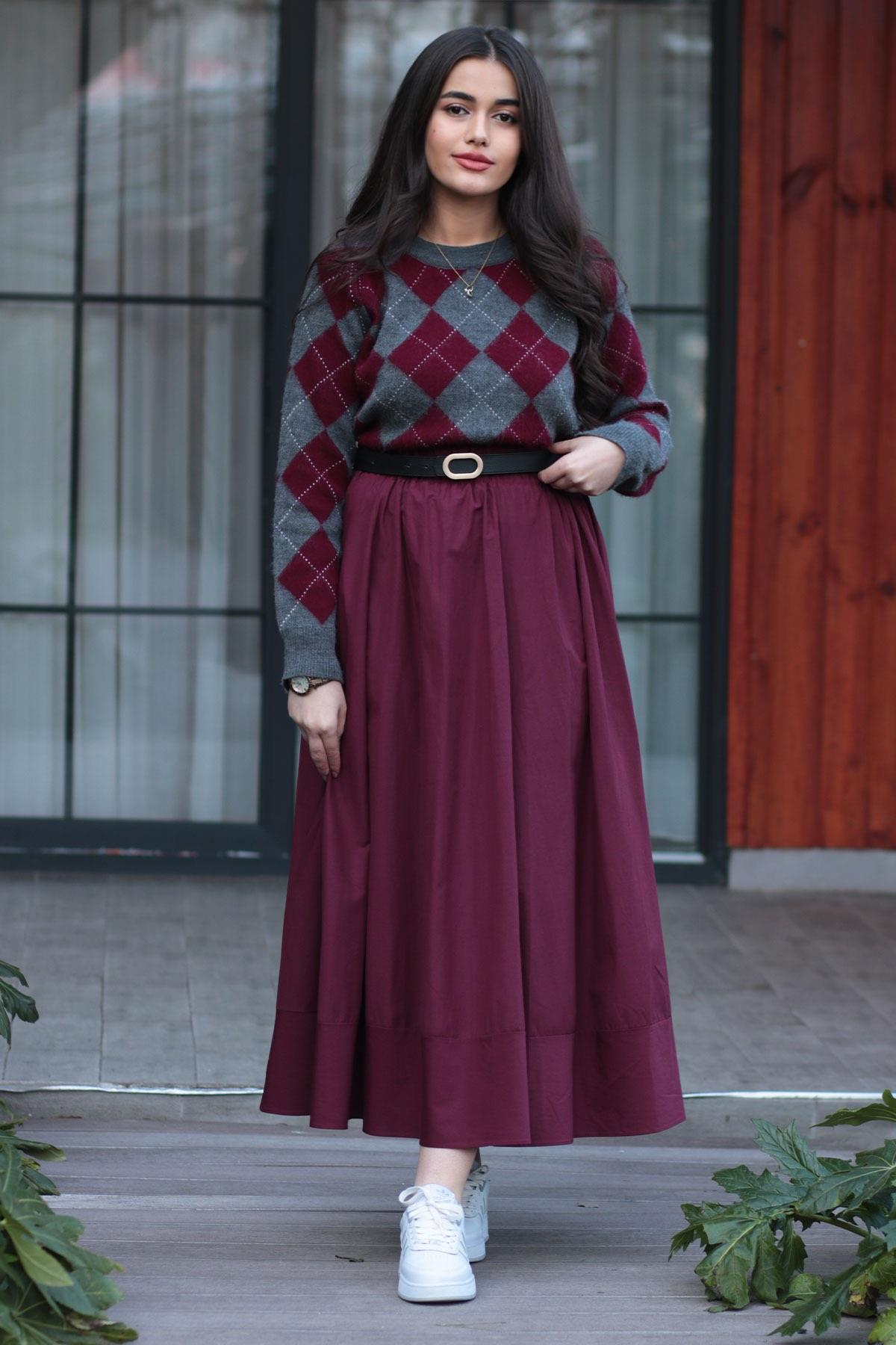 Bordo Rue Poplin Etek
