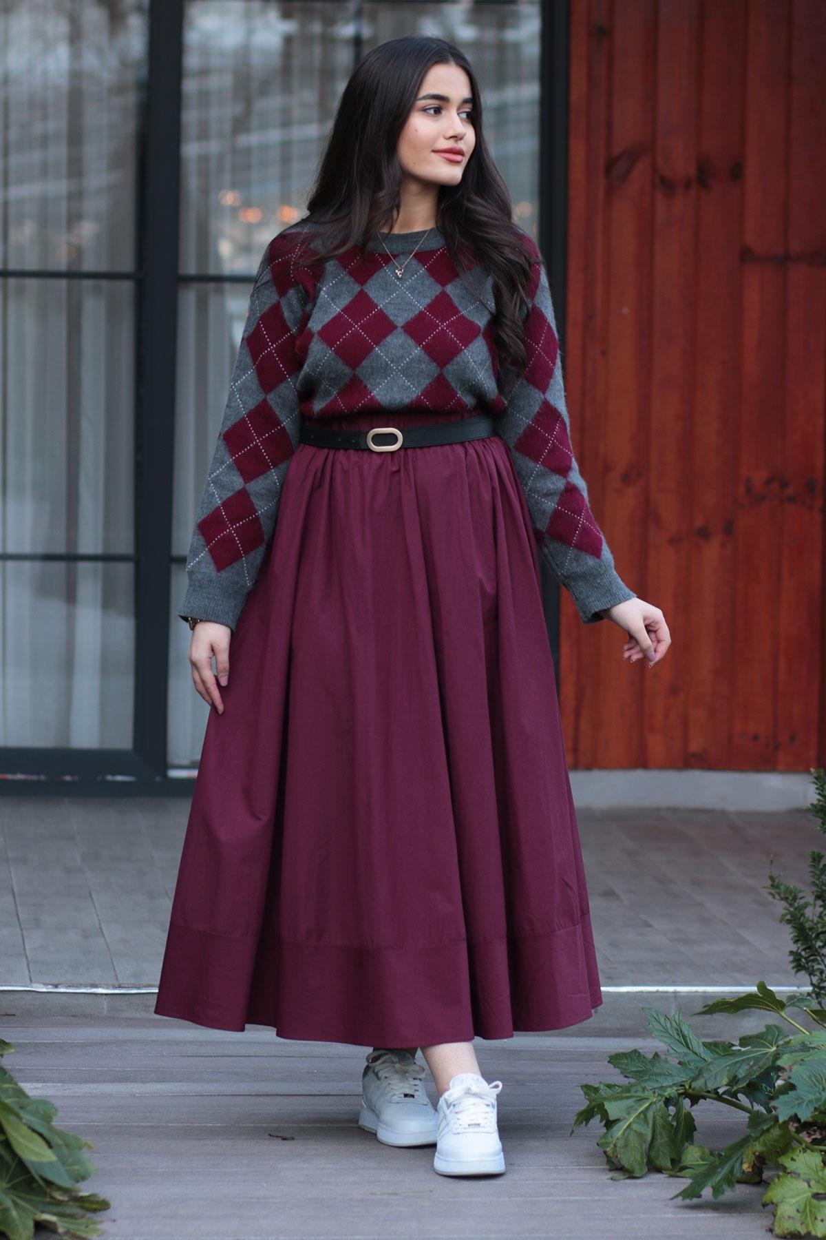Bordo Rue Poplin Etek