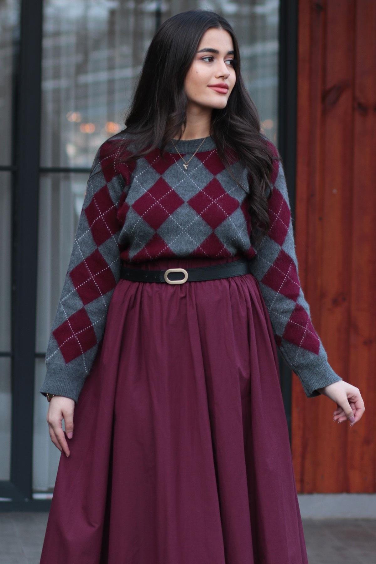 Bordo Rue Poplin Etek