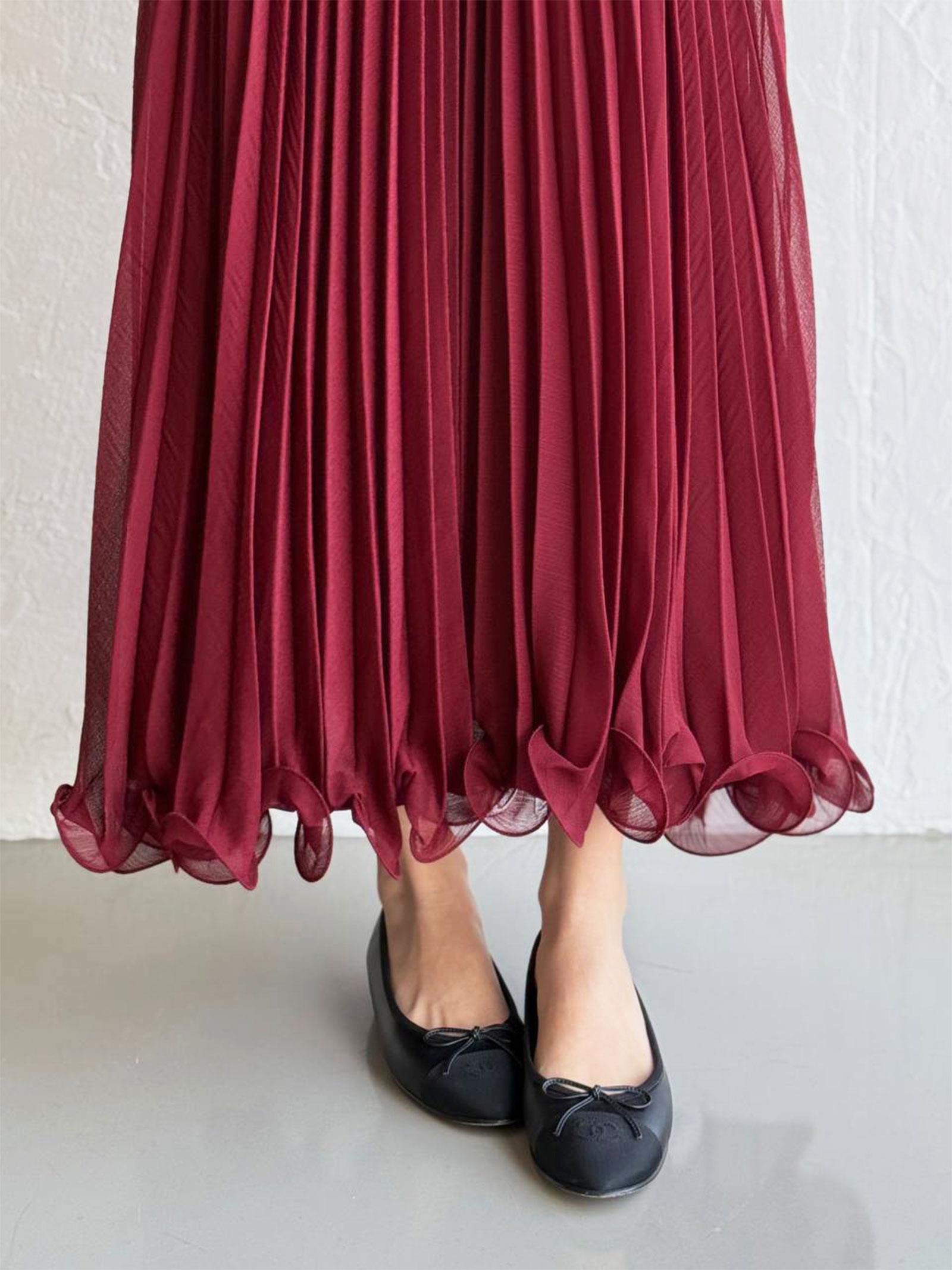 Bordo Şifon Pileli Etek