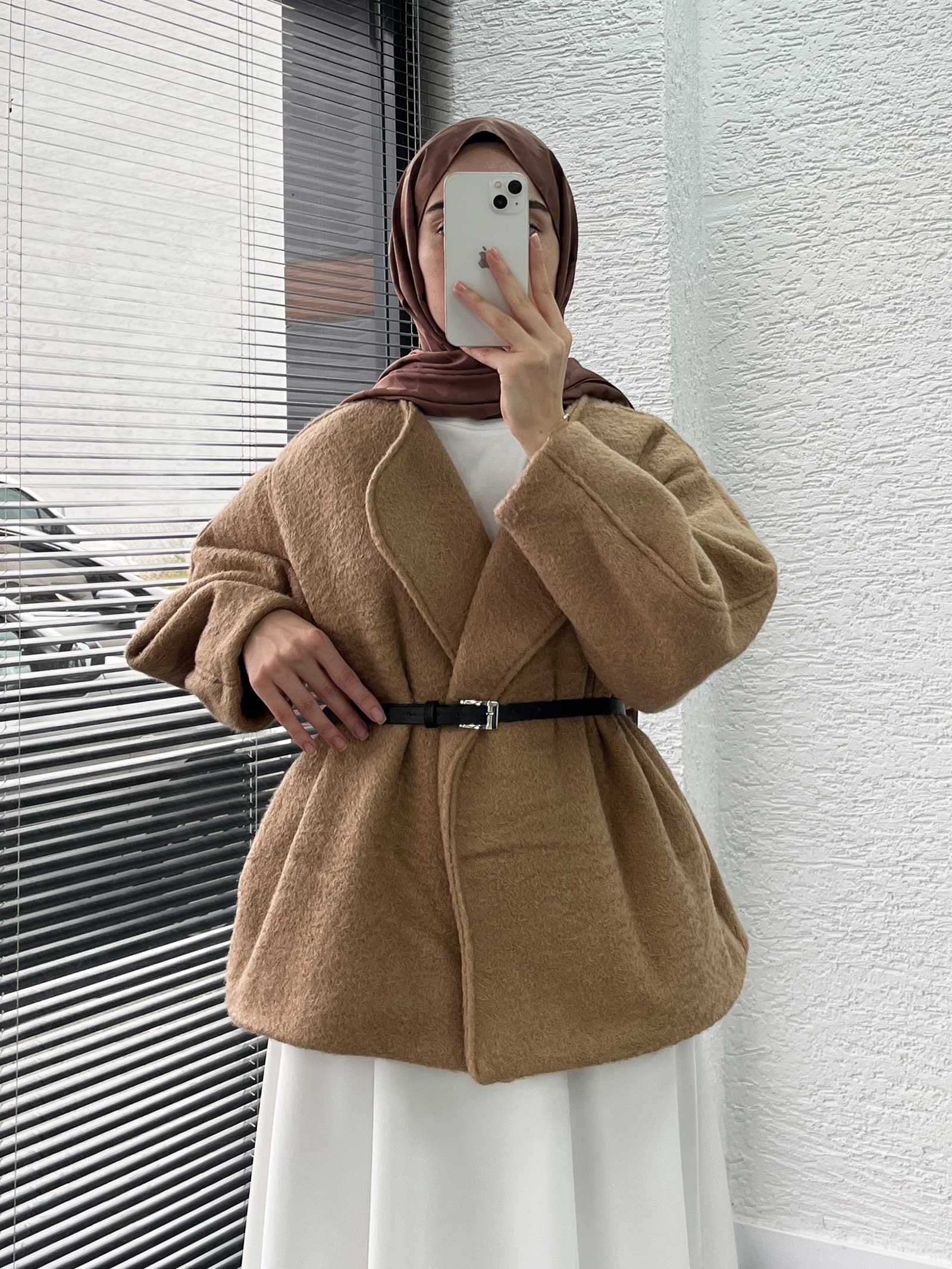 Camel Kısa Oversize Kaşe Kaban