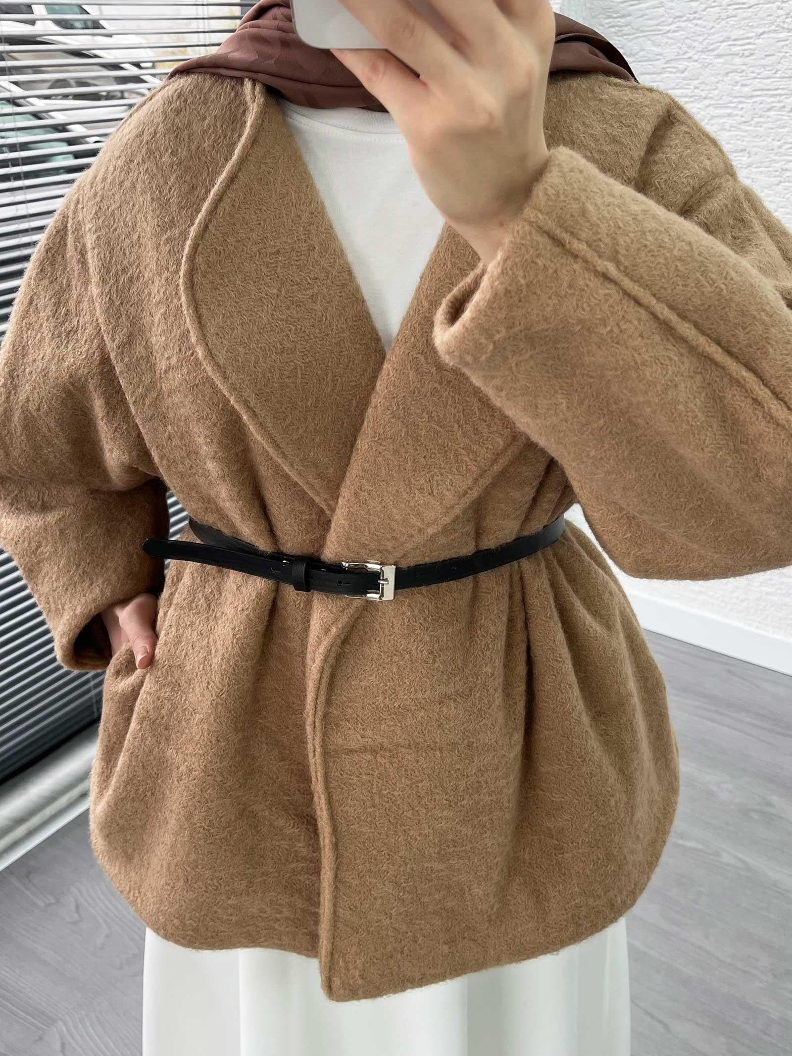 Camel Kısa Oversize Kaşe Kaban