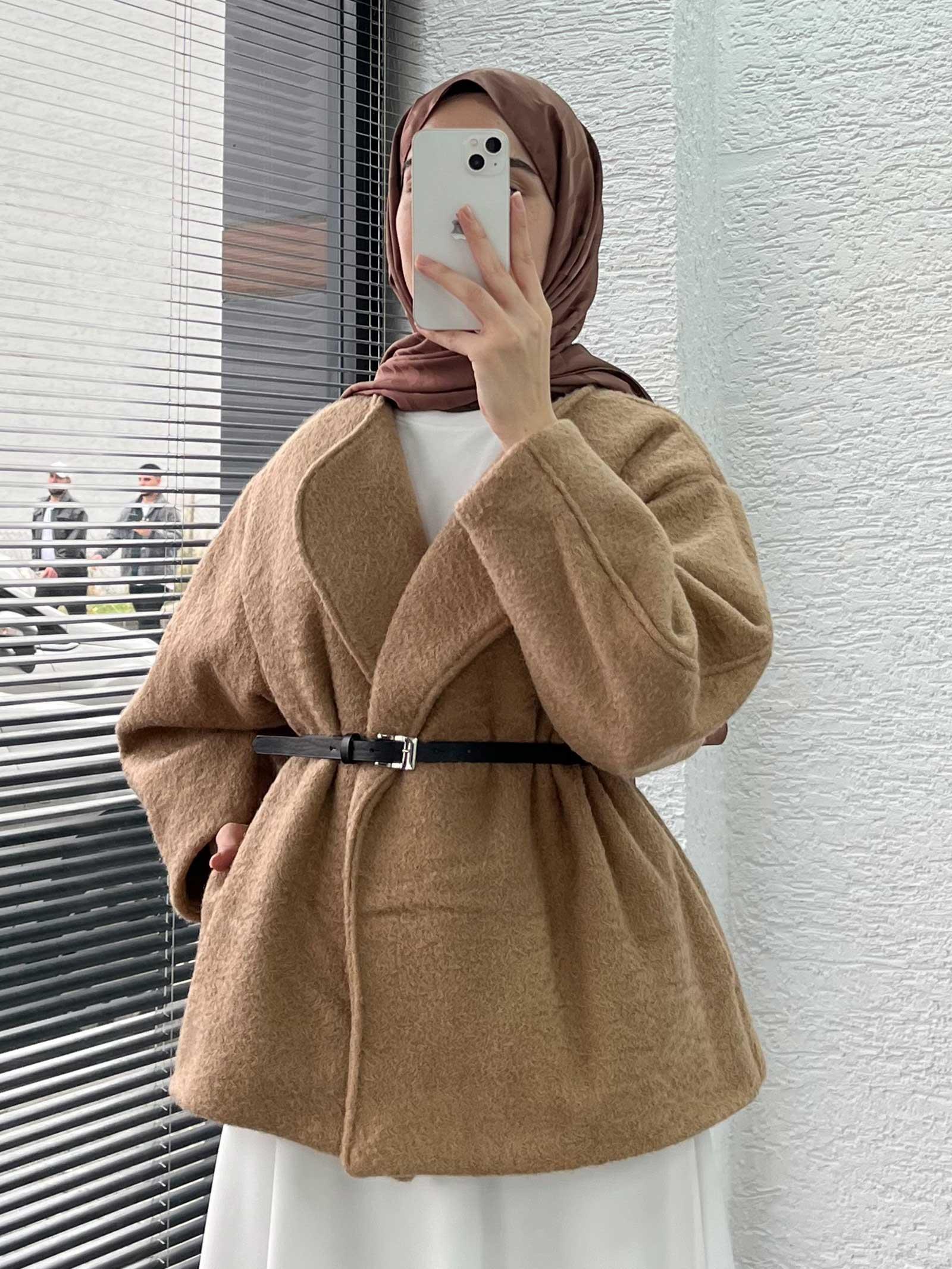 Camel Kısa Oversize Kaşe Kaban