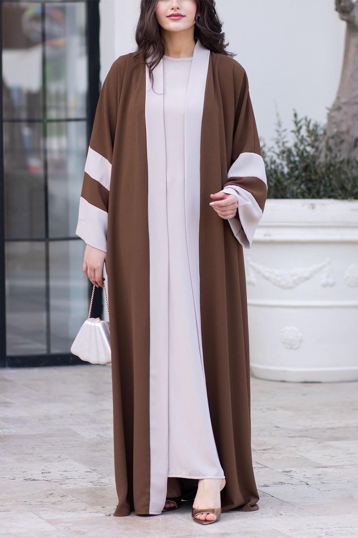 Dubai Abaya Takım - Kahverengi & Taş