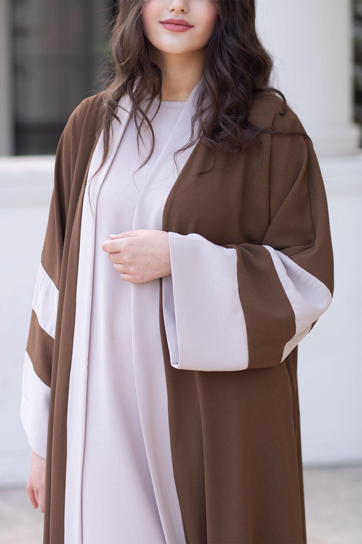 Dubai Abaya Takım - Kahverengi & Taş