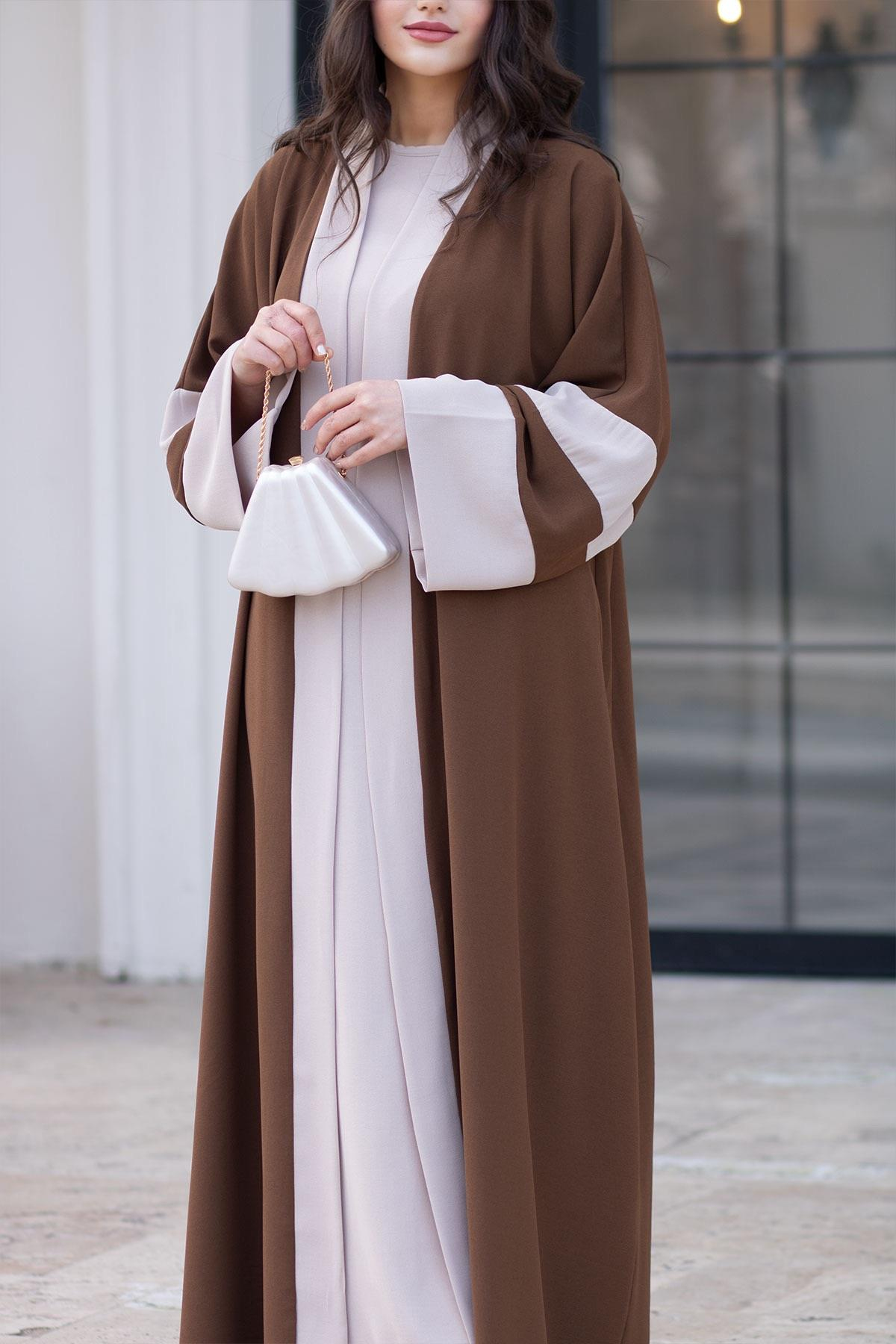 Dubai Abaya Takım - Kahverengi & Taş