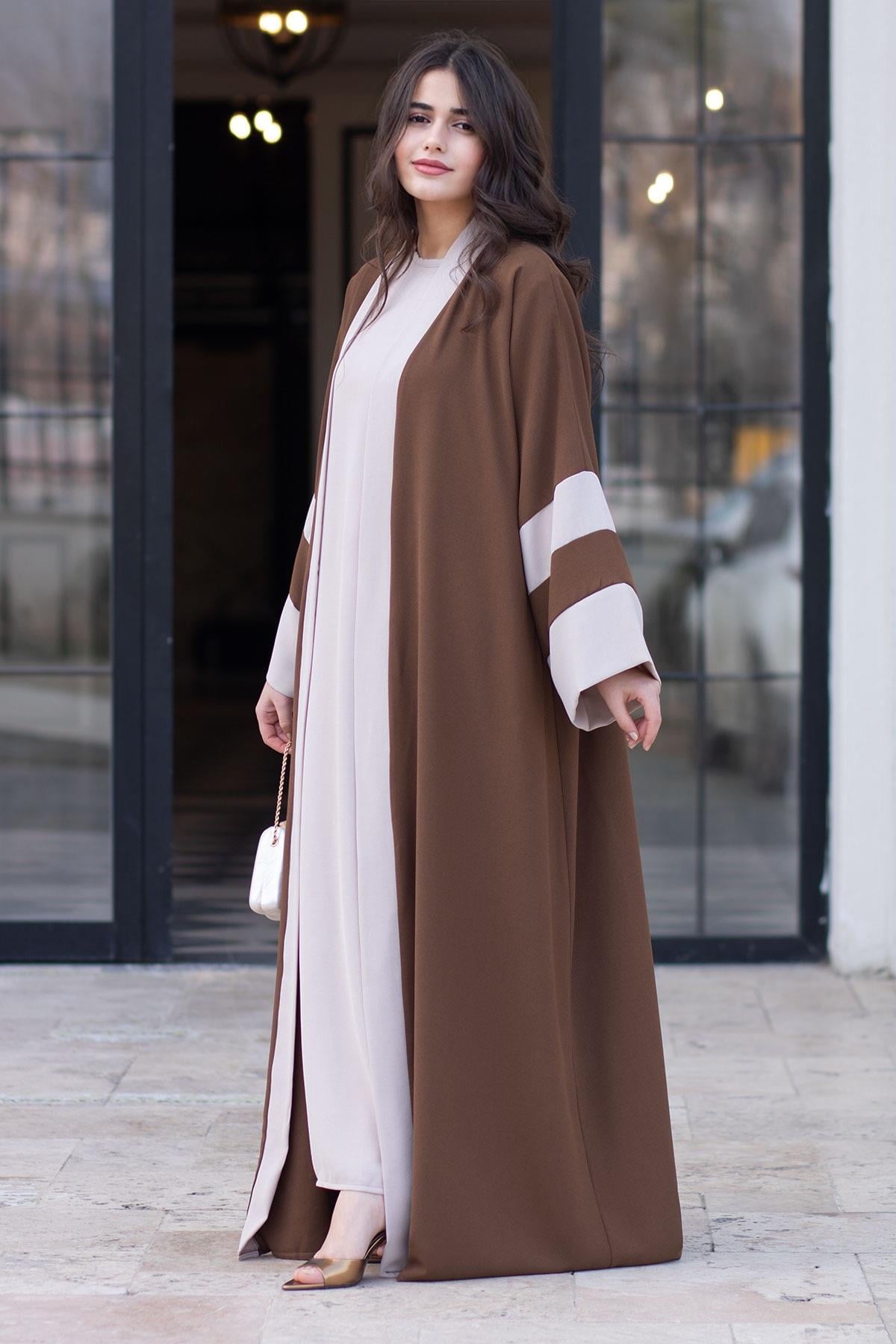 Dubai Abaya Takım - Kahverengi & Taş