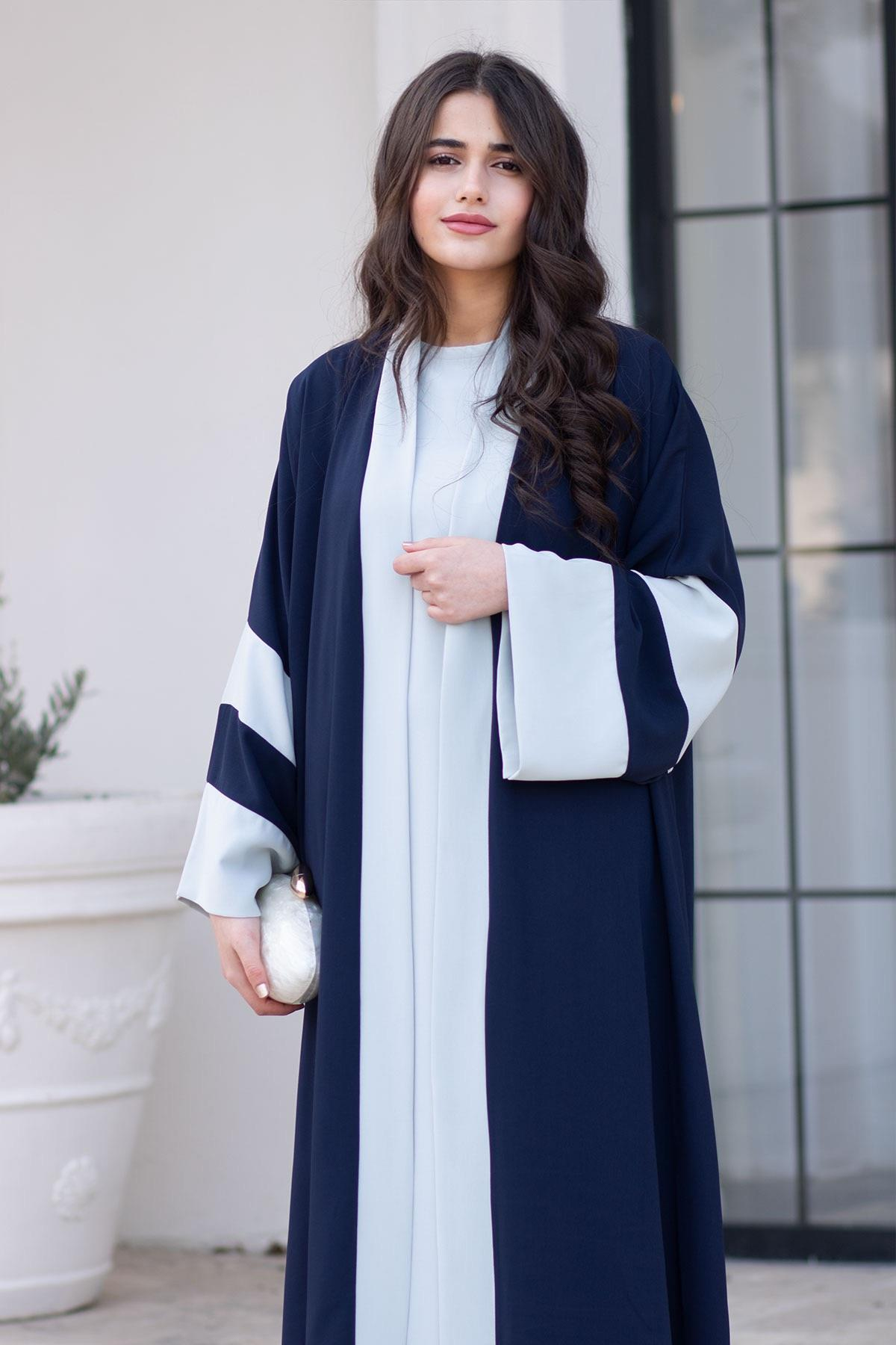 Dubai Abaya Takım - Lacivert & Gri