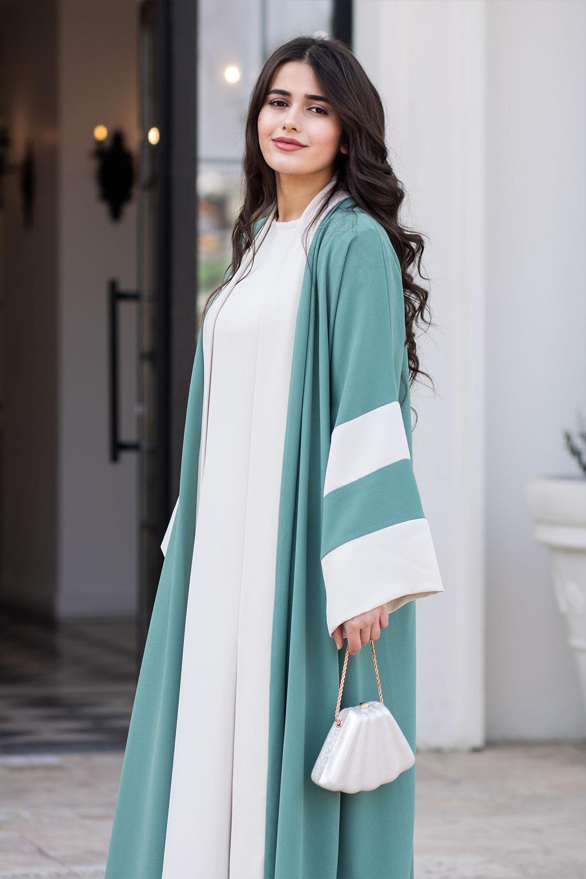 Dubai Abaya Takım - Mint & Ekru