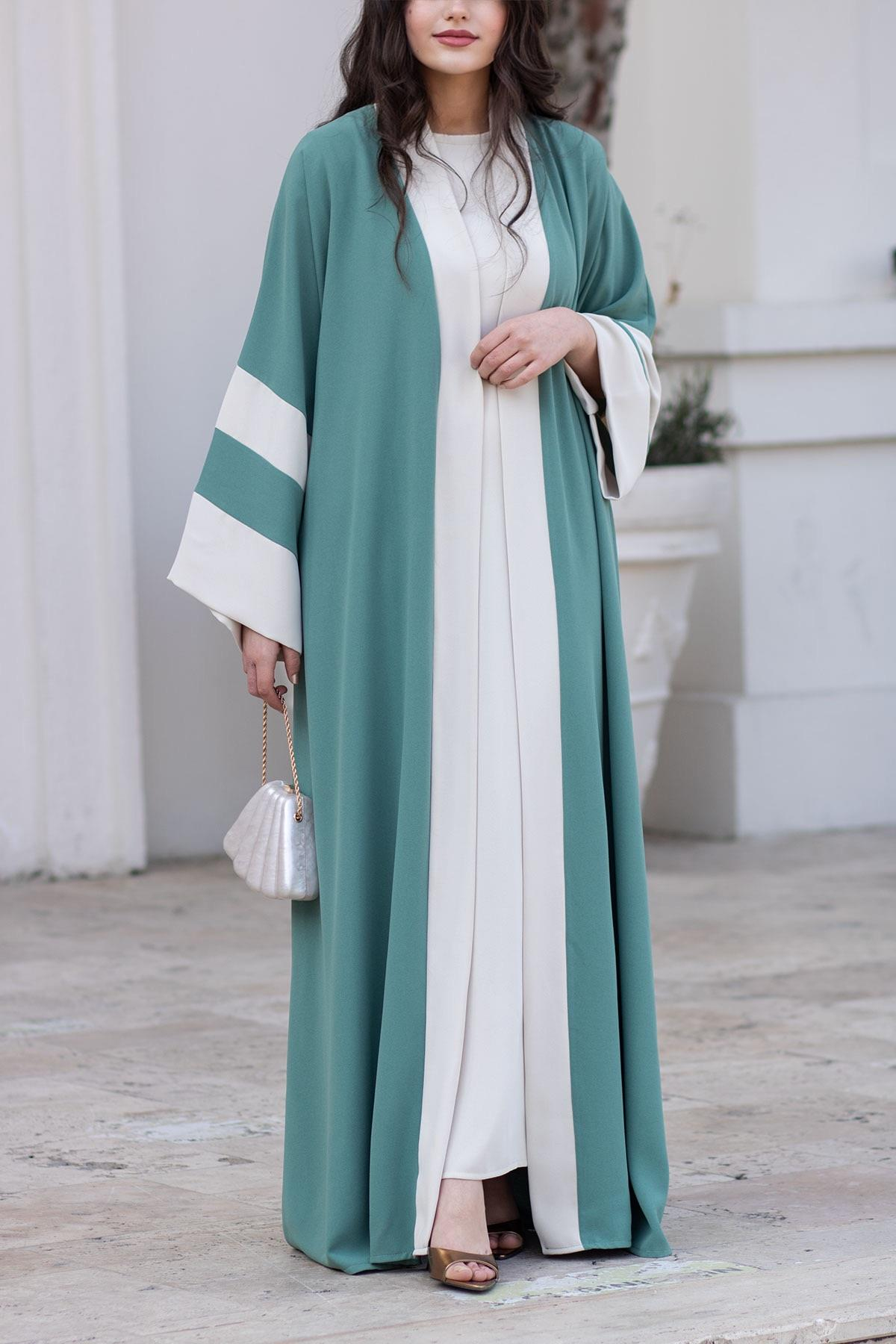Dubai Abaya Takım - Mint & Ekru