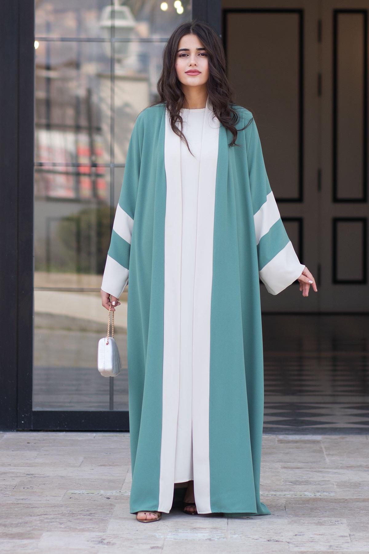 Dubai Abaya Takım - Mint & Ekru