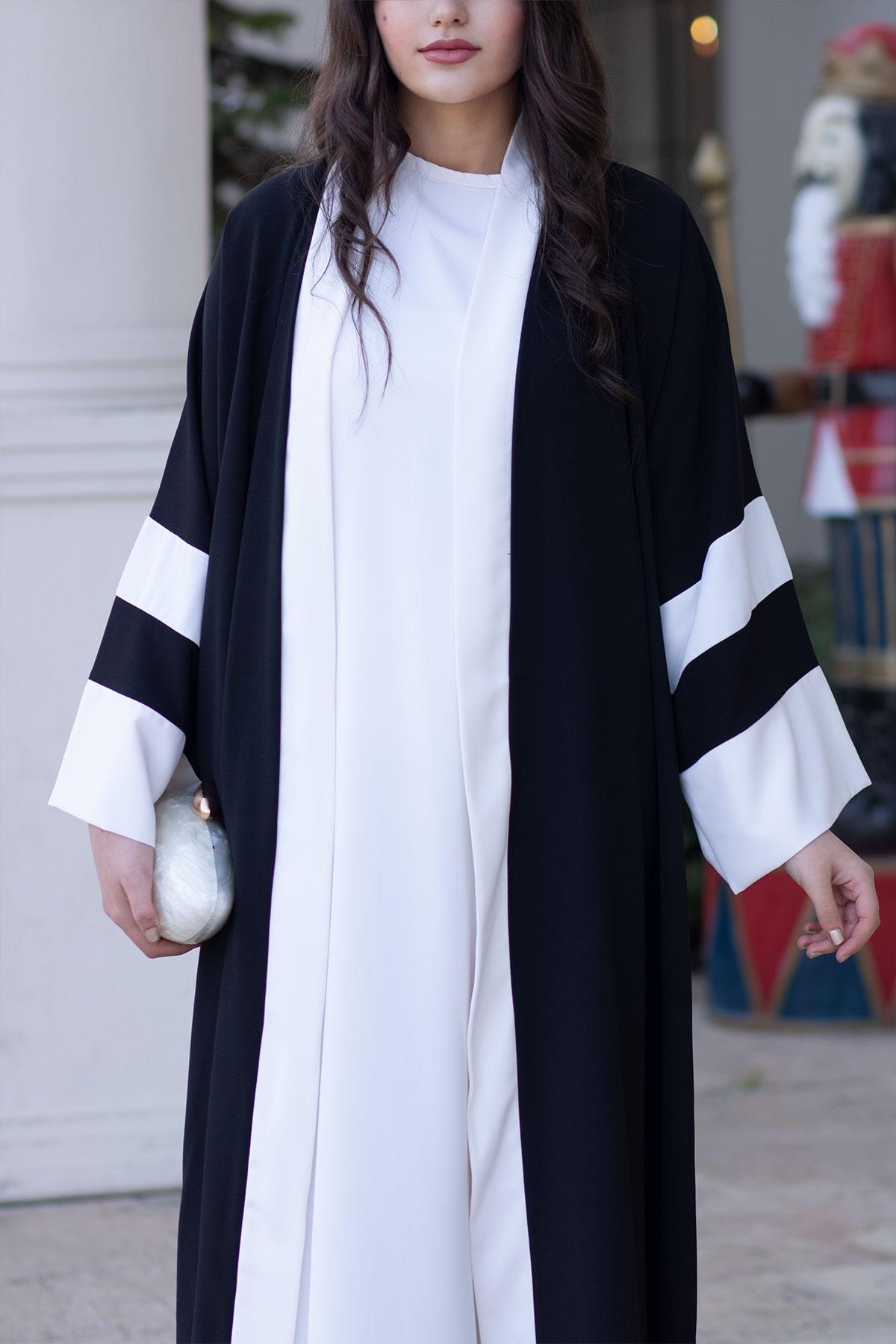 Dubai Abaya Takım - Siyah & Beyaz