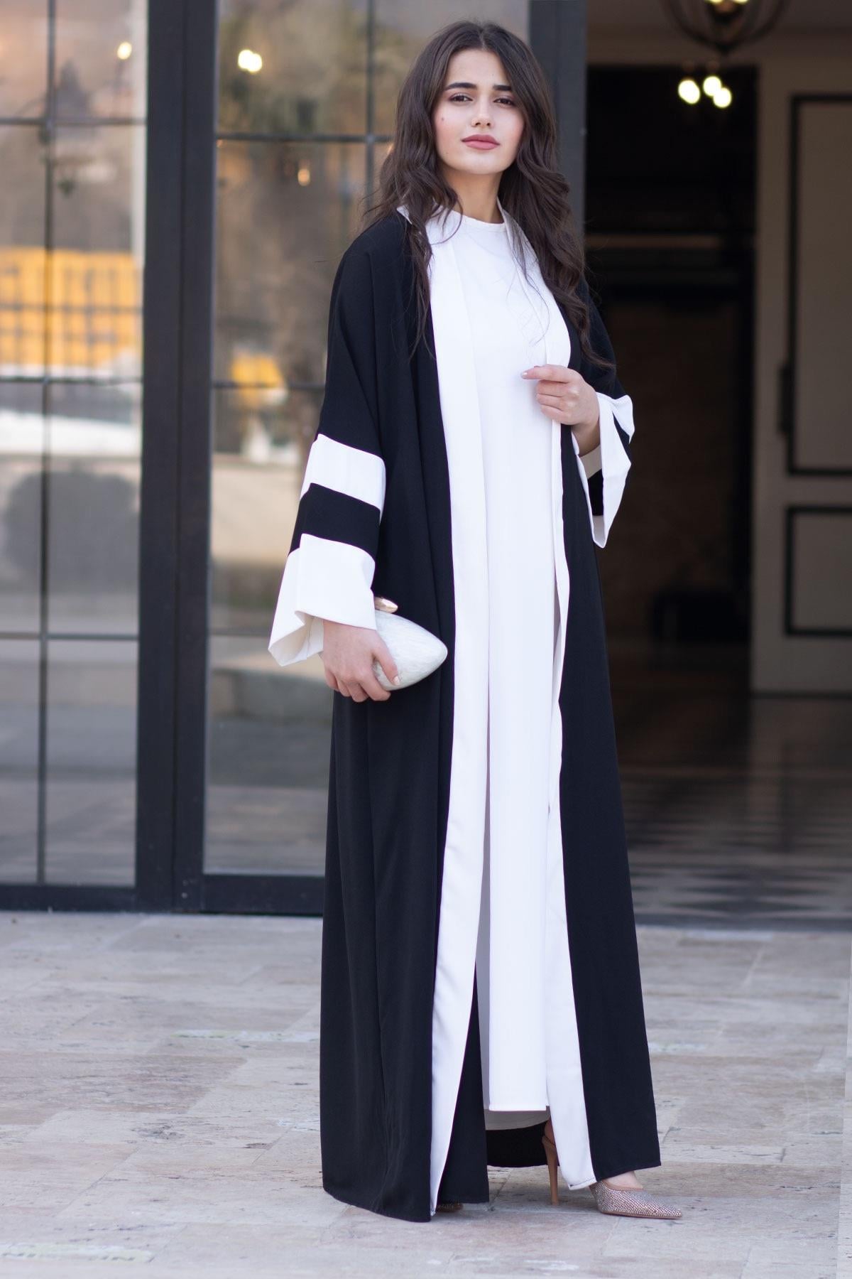 Dubai Abaya Takım - Siyah & Beyaz