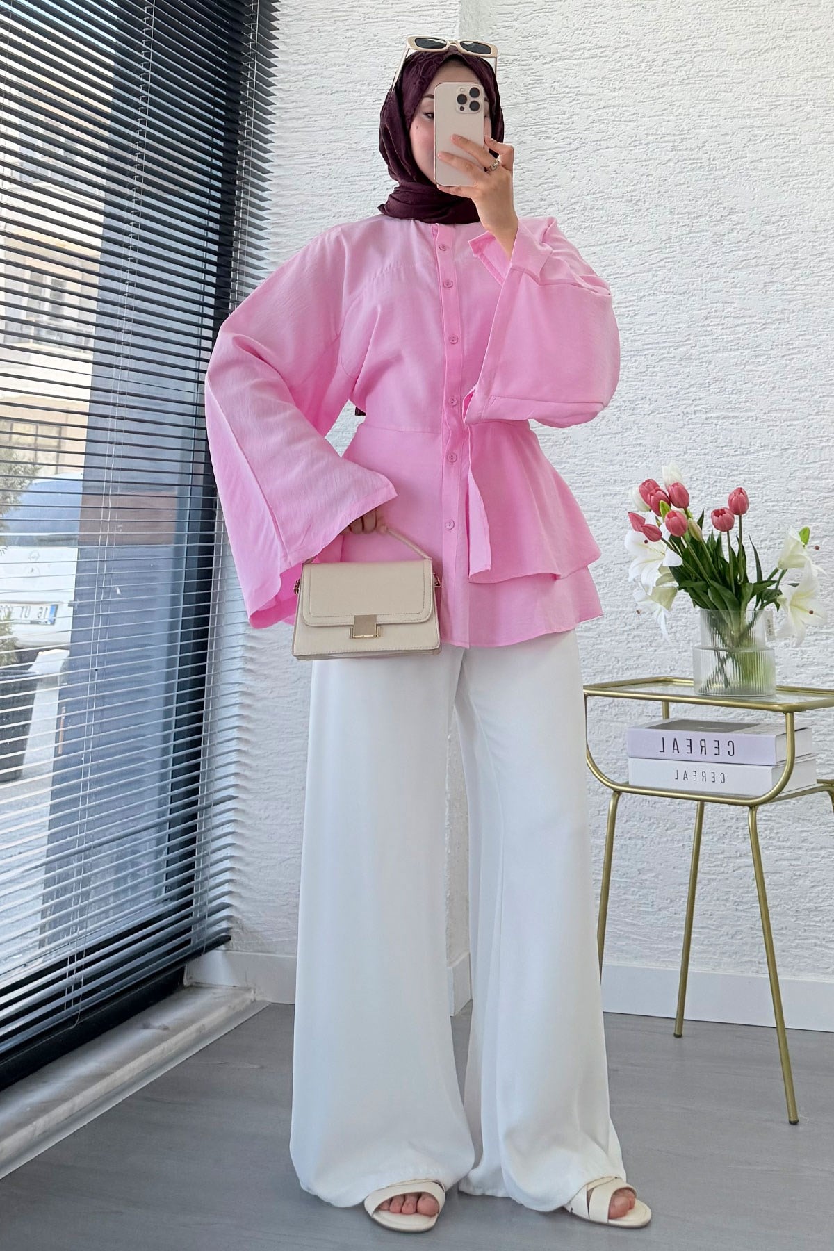 Etek Volanlı Arkadan Bağlamalı Modal Tunik - Pembe