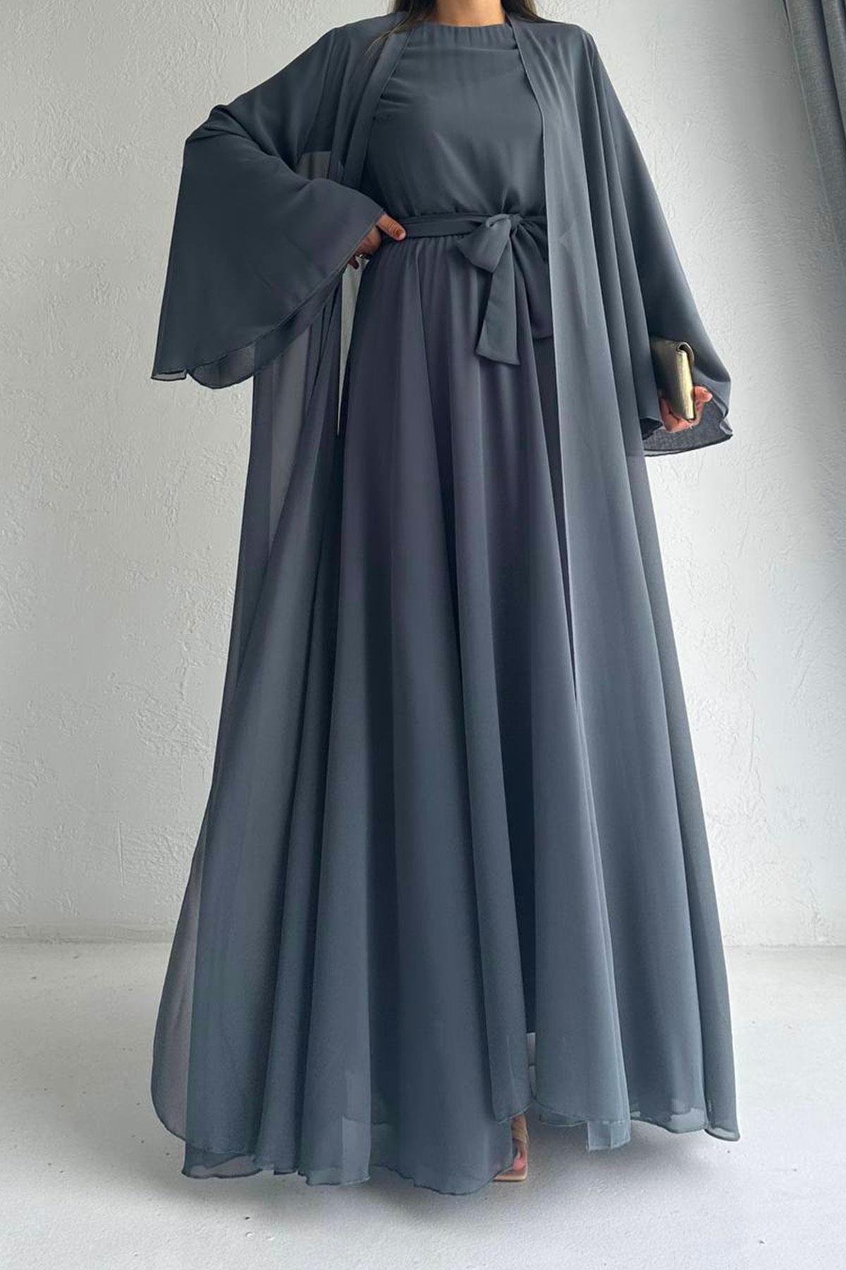 Füme Bella Şifon Abaya Takım 