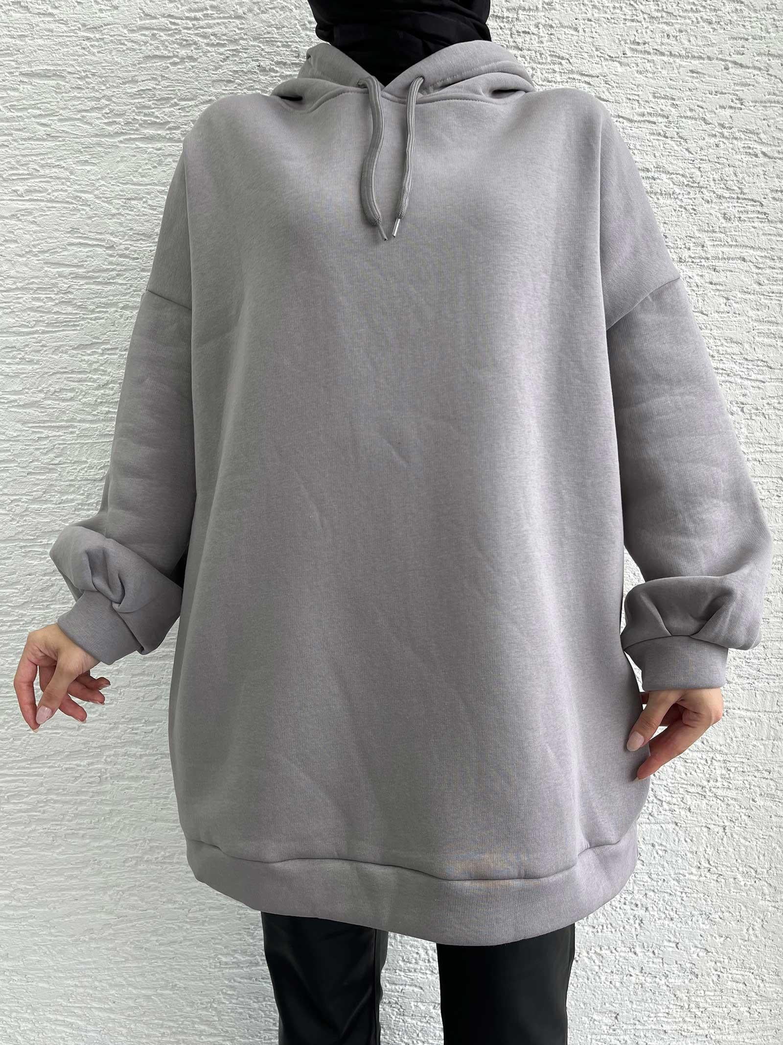 Füme Oversize Kapüşonlu Sweat