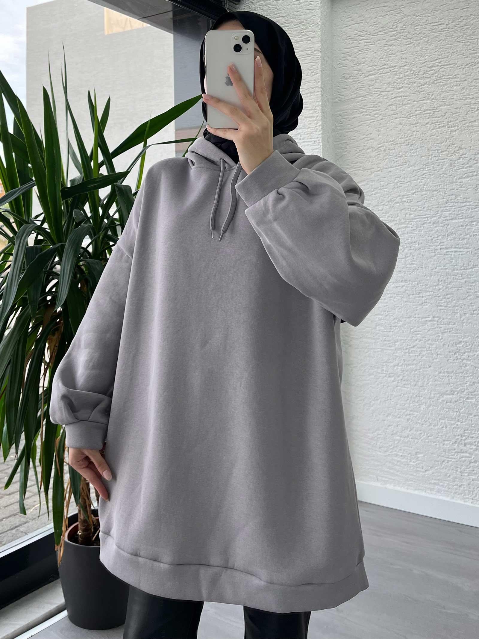 Füme Oversize Kapüşonlu Sweat