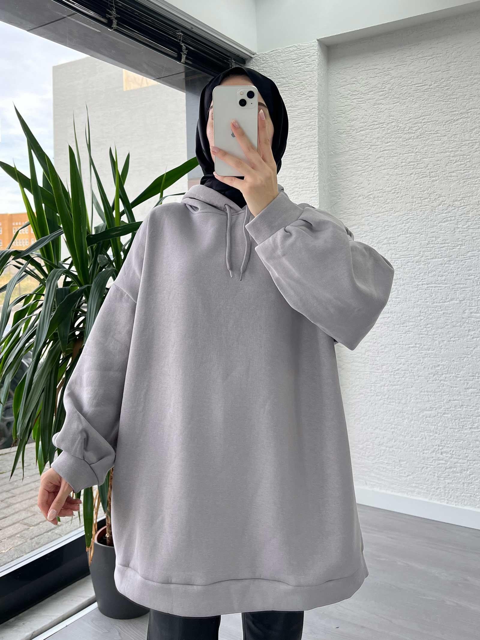Füme Oversize Kapüşonlu Sweat