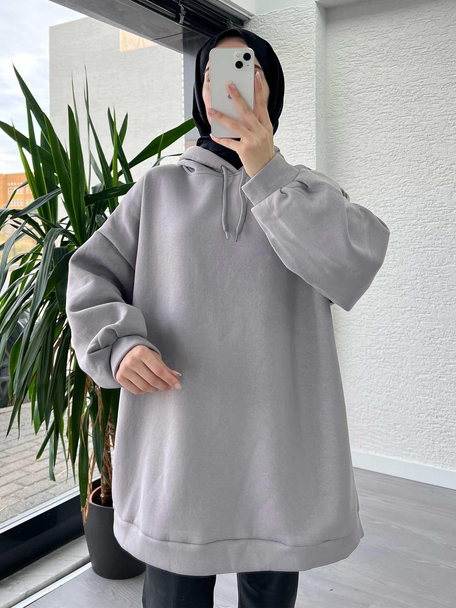 Füme Oversize Kapüşonlu Sweat