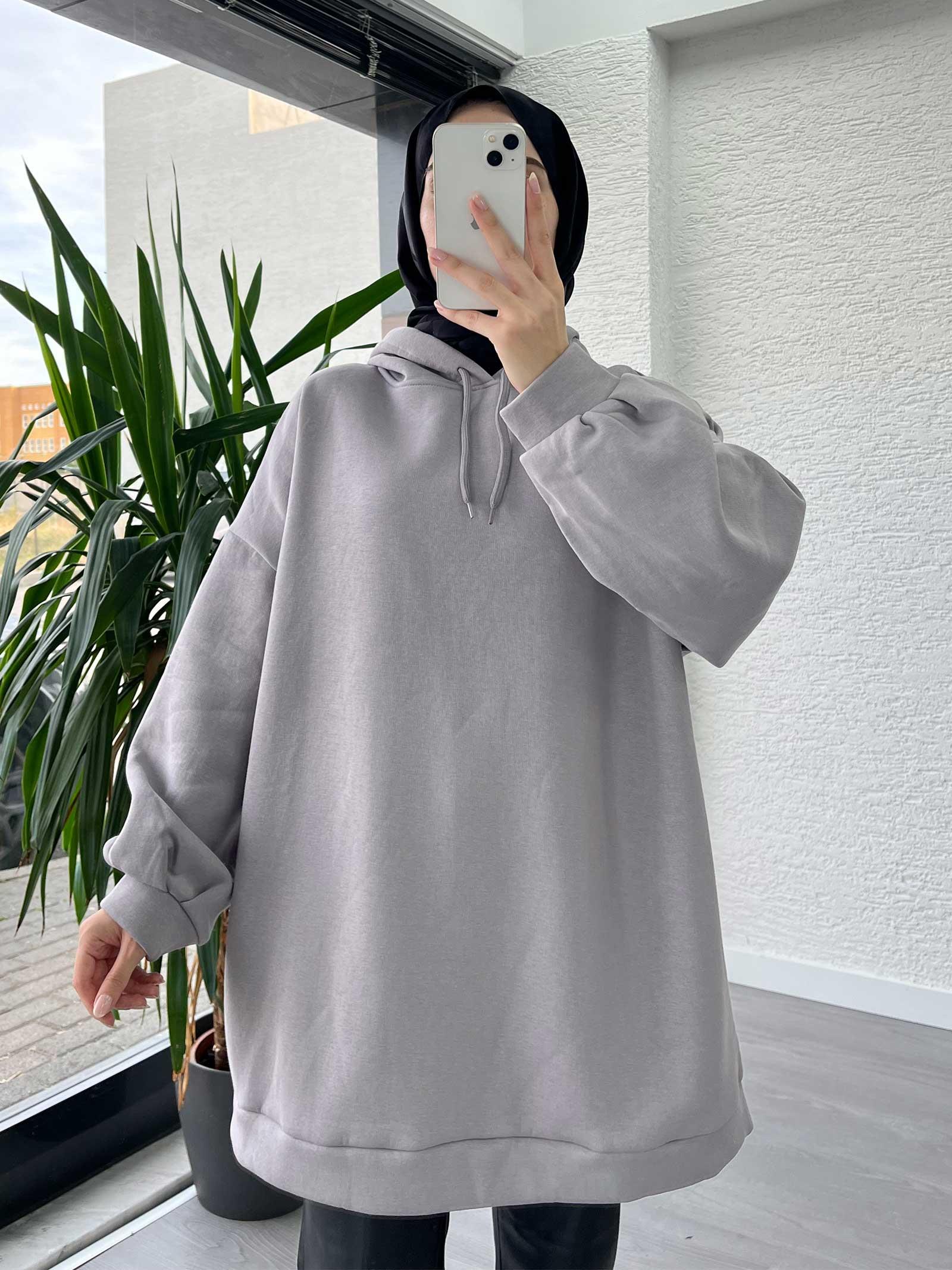 Füme Oversize Kapüşonlu Sweat