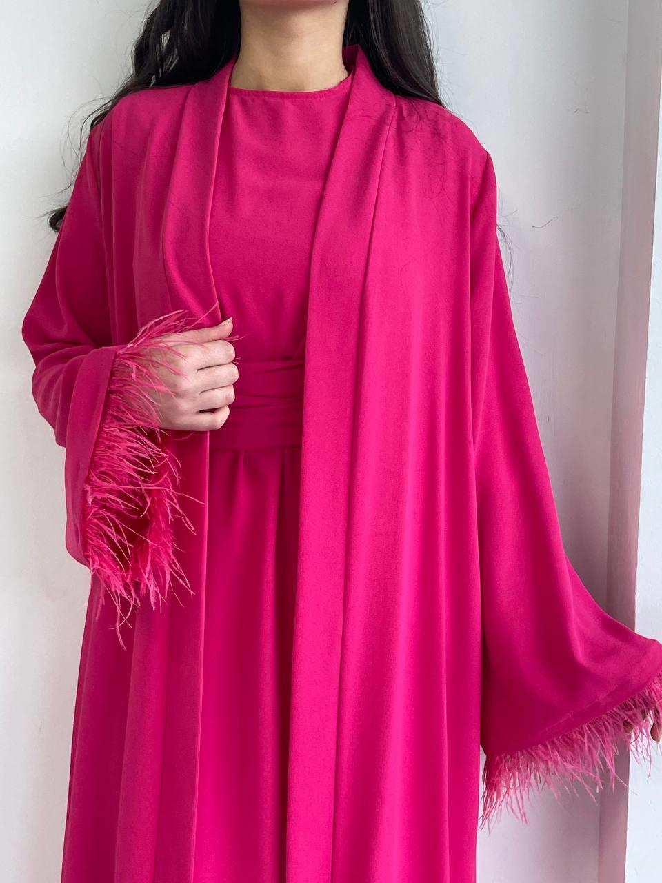 Fuşya Ayla Abaya Takım