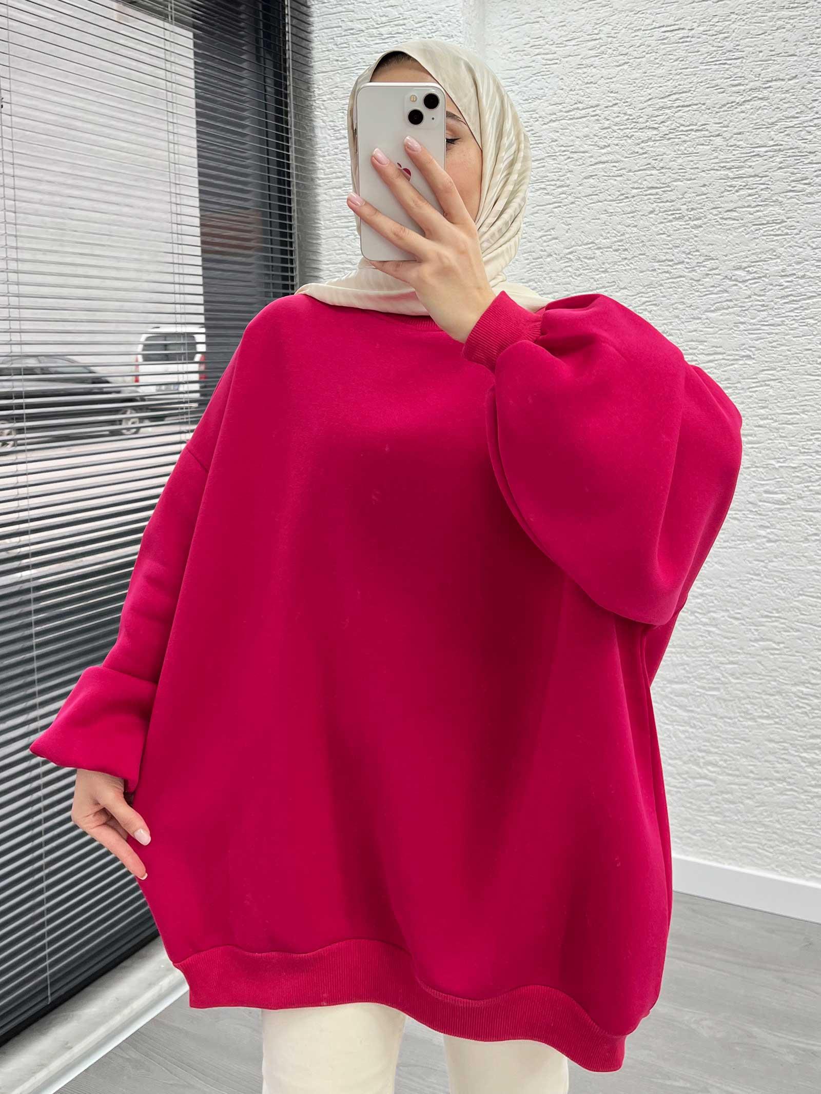 Fuşya Oversize Balon Kollu Sweat 